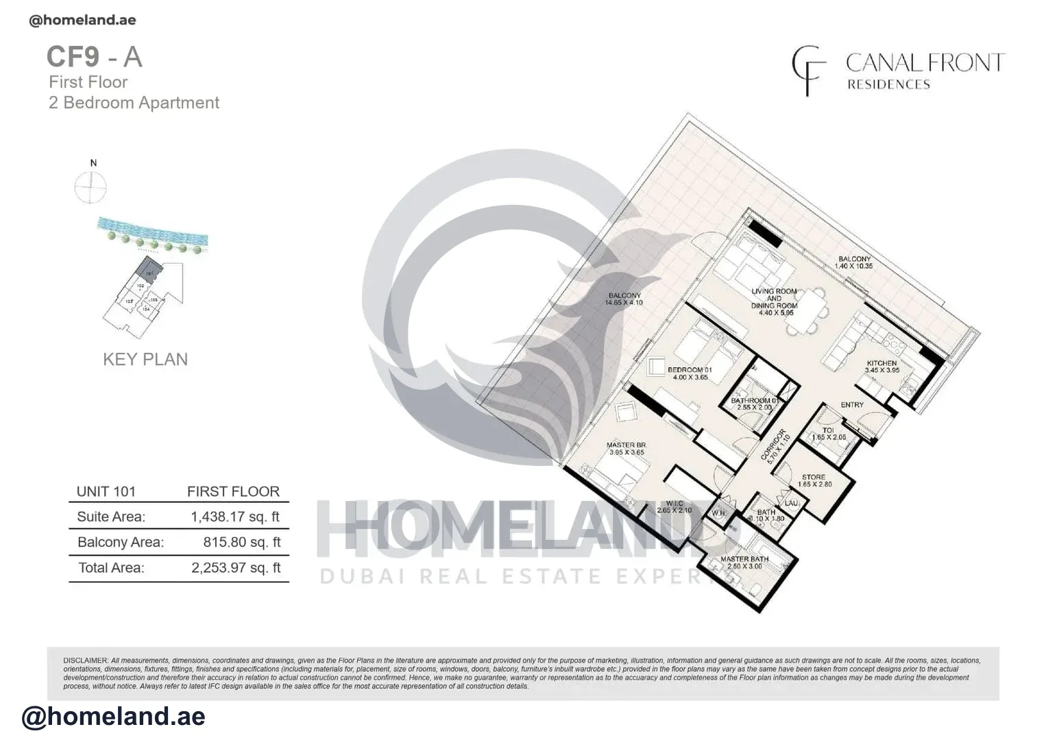 Canal Front Residences, CF9-A, 2BR, Unit 101, Level 1, 2253 SQFT