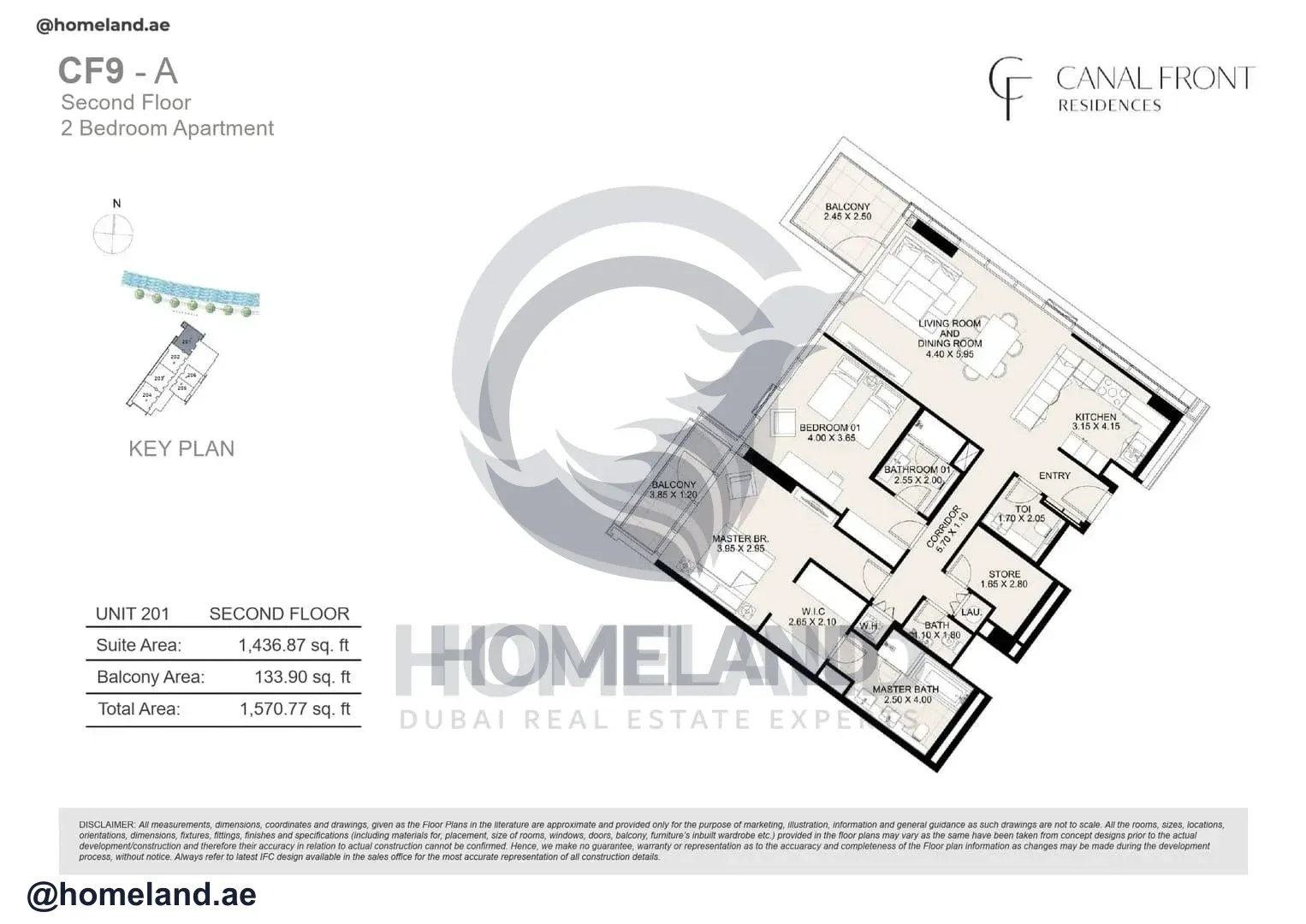 Canal Front Residences, CF9-A, 2BR, Unit 201, Level 2, 1570 SQFT