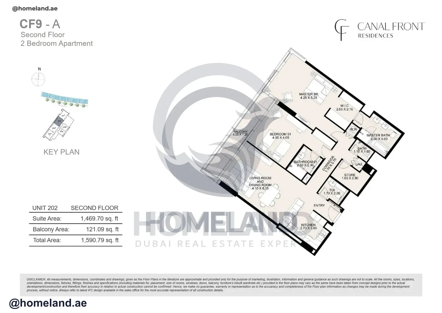 Canal Front Residences, CF9-A, 2BR, Unit 202, Level 2, 1590 SQFT
