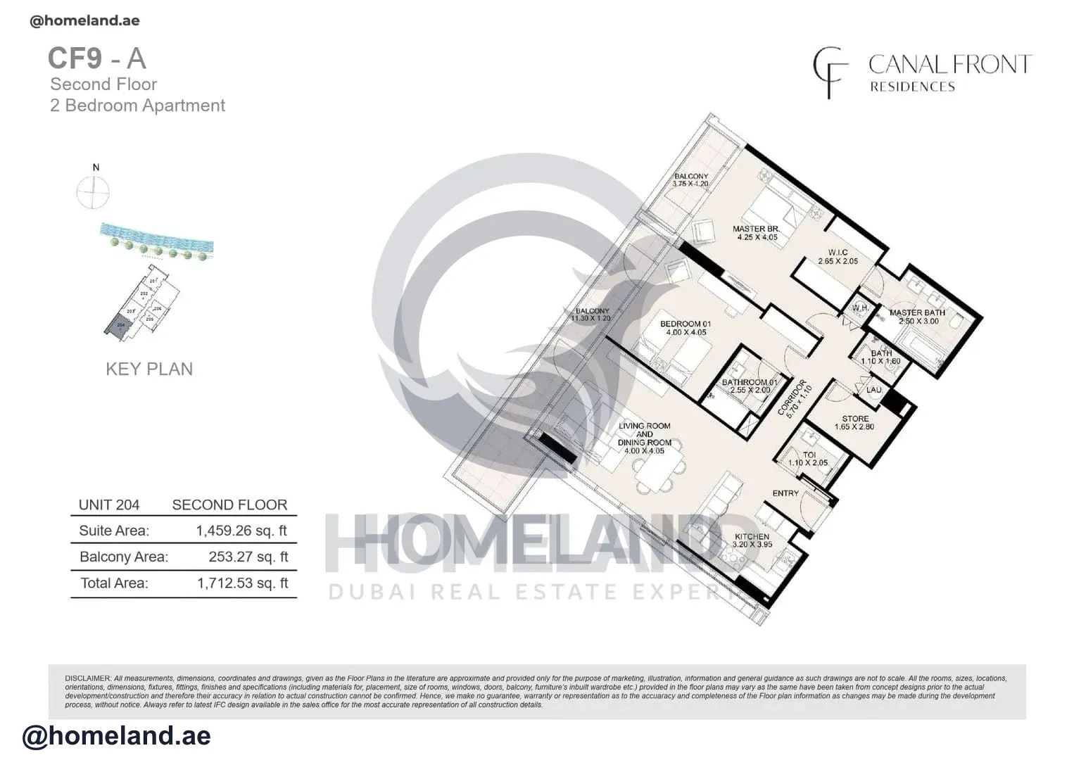 Canal Front Residences, CF9-A, 2BR, Unit 204, Level 2, 1712 SQFT