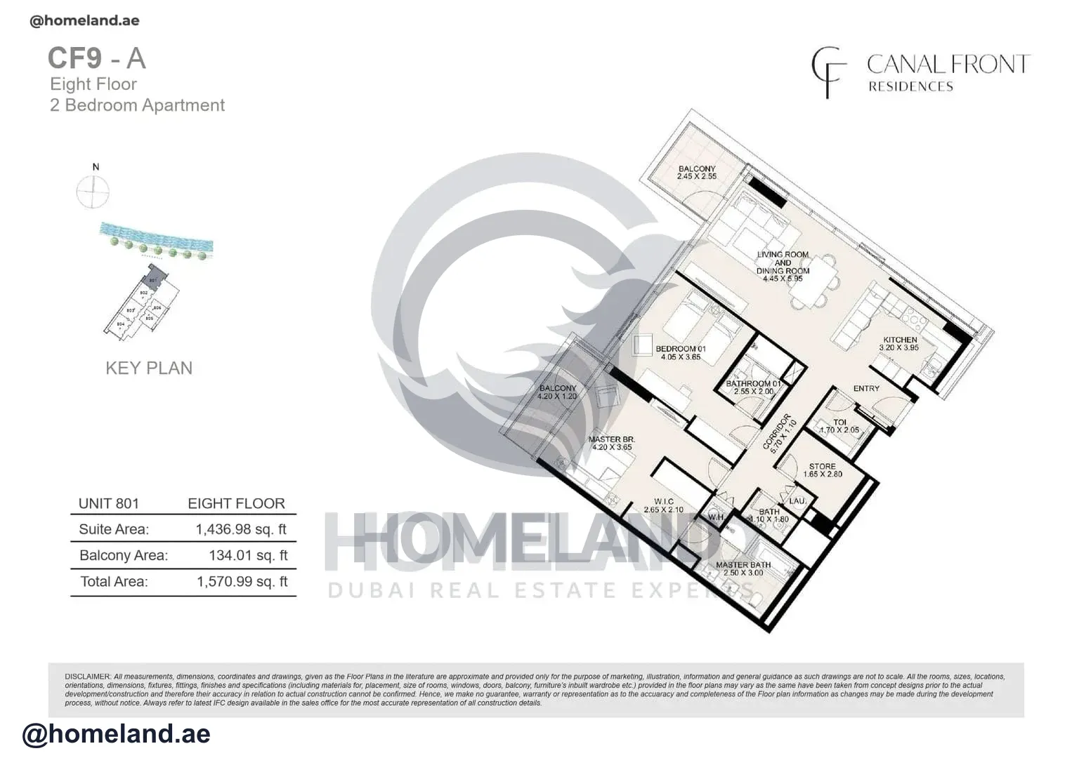 Canal Front Residences, CF9-A, 2BR, Unit 801, Level 8, 1570 SQFT