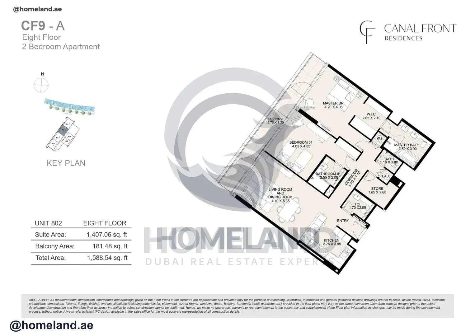 Canal Front Residences, CF9-A, 2BR, Unit 802, Level 8, 1588 SQFT
