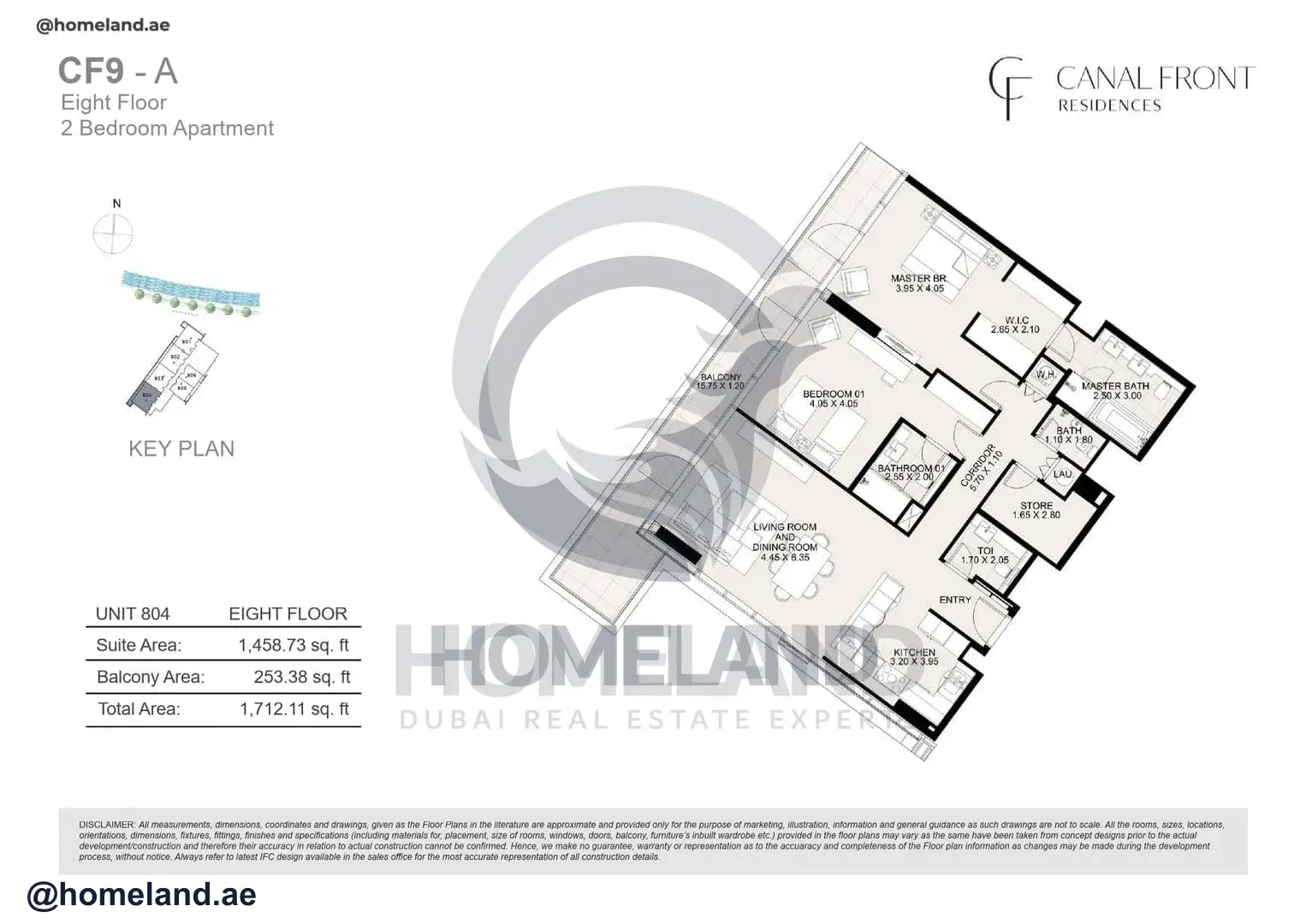 Canal Front Residences, CF9-A, 2BR, Unit 804, Level 8, 1712 SQFT