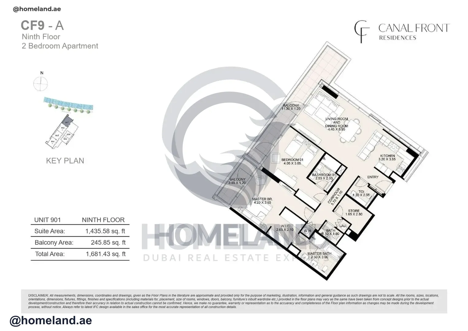 Canal Front Residences, CF9-A, 2BR, Unit 901, Level 9, 1681 SQFT