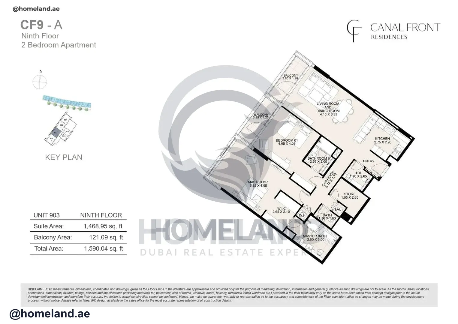 Canal Front Residences, CF9-A, 2BR, Unit 903, Level 9, 1590 SQFT
