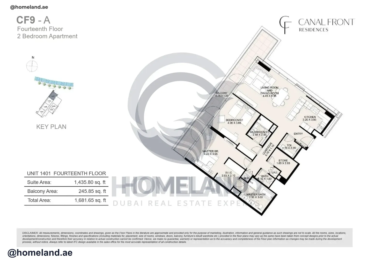 Canal Front Residences, CF9-A, 2BR, Unit 1401, Level 14, 1681 SQFT