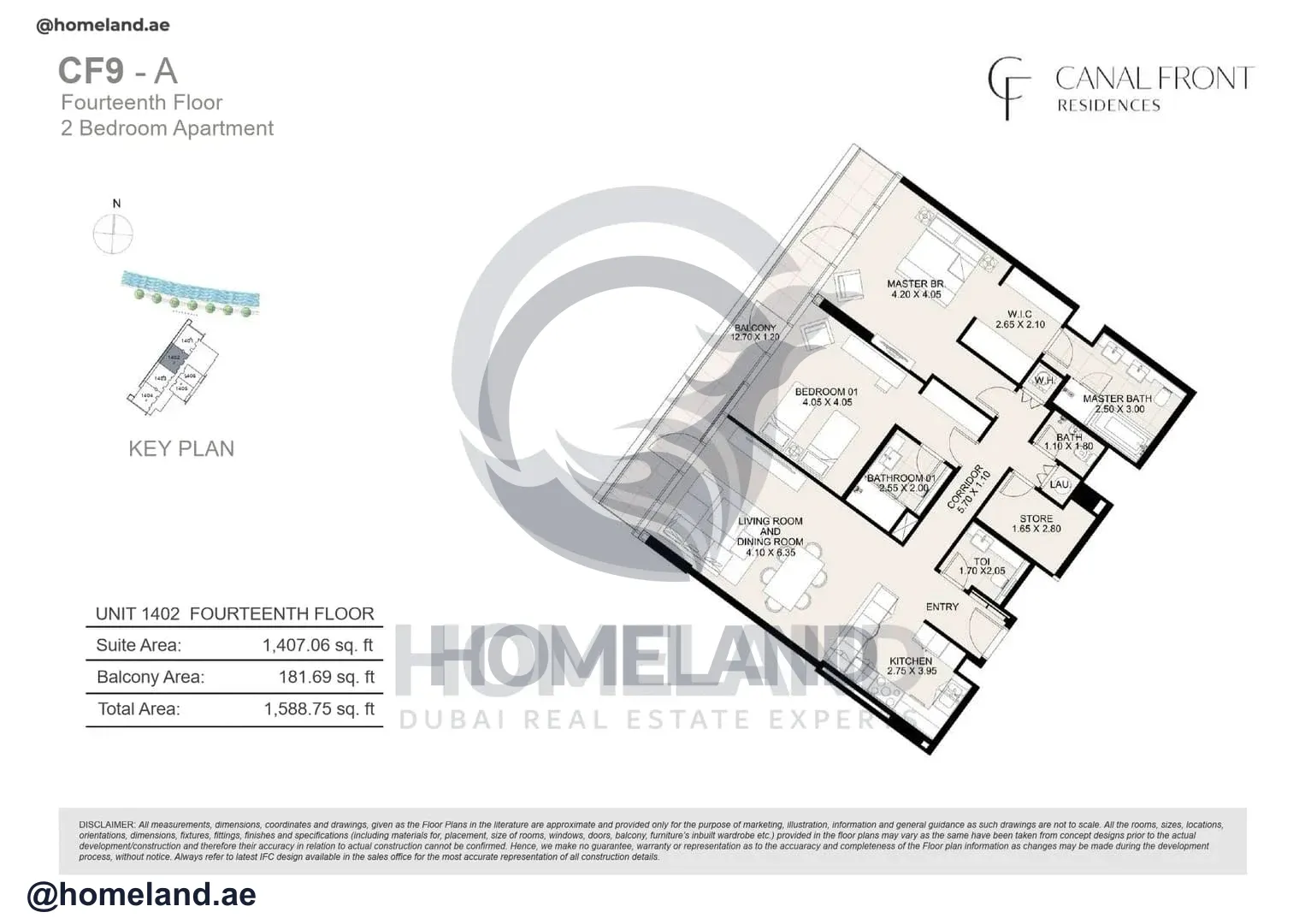Canal Front Residences, CF9-A, 2BR, Unit 1402, Level 14, 1588 SQFT