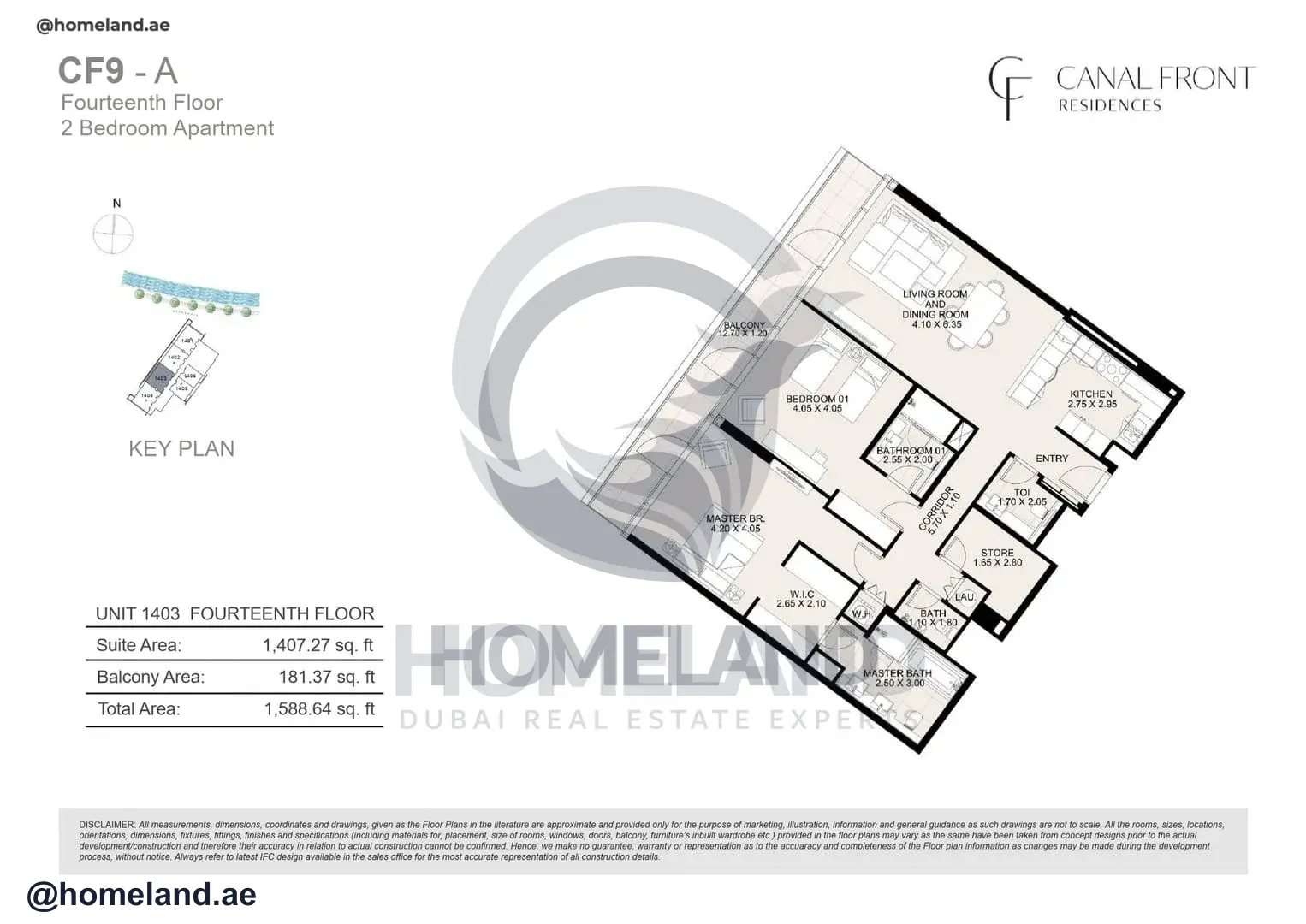 Canal Front Residences, CF9-A, 2BR, Unit 1403, Level 14, 1588 SQFT