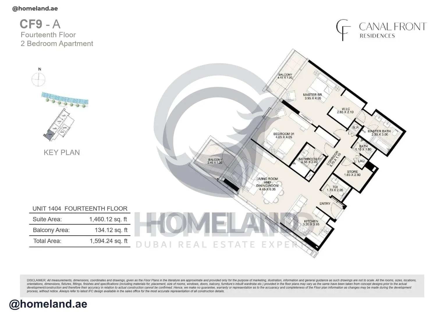 Canal Front Residences, CF9-A, 2BR, Unit 1404, Level 14, 1594 SQFT