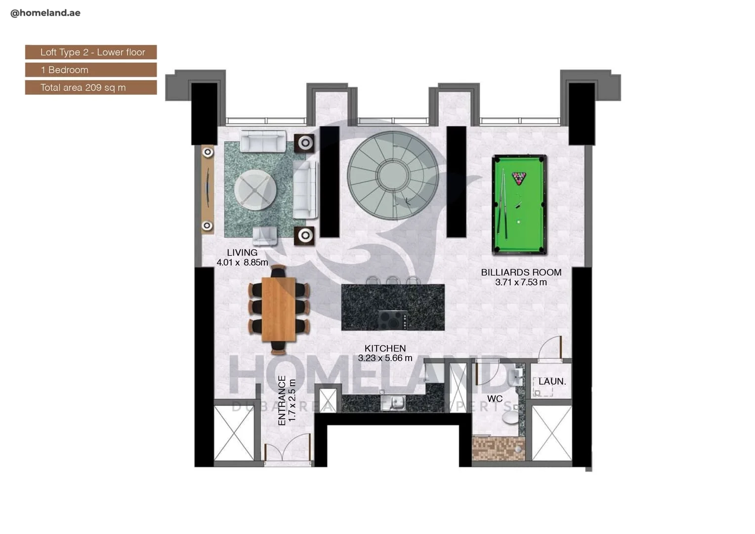 Noora Tower, 1BR, Loft Type 2-Lower Floor, 2249 SQFT