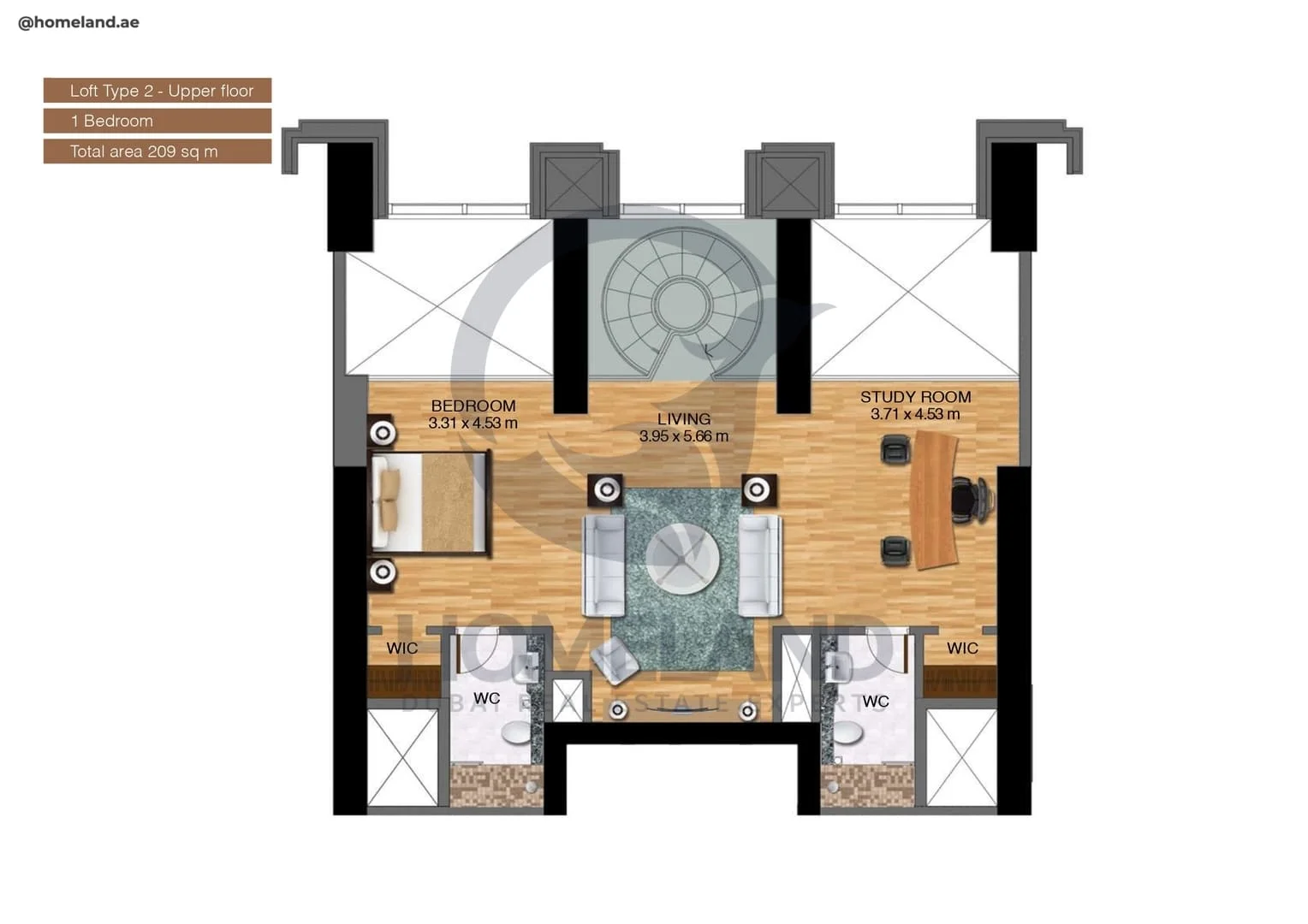 Noora Tower, 1BR, Loft Type 2-Upper Floor, 2249 SQFT