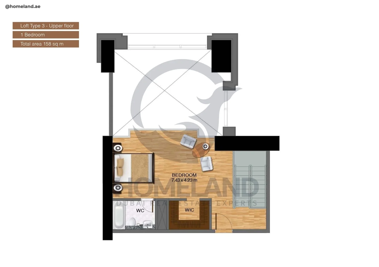 Noora Tower, 1BR, Loft Type 3-Upper Floor, 1700 SQFT