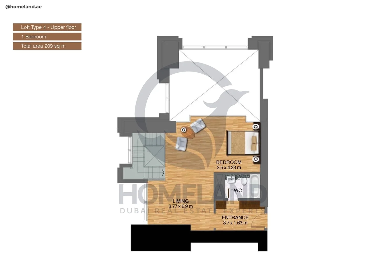 Noora Tower, 1BR, Loft Type 4-Upper Floor, 2249 SQFT