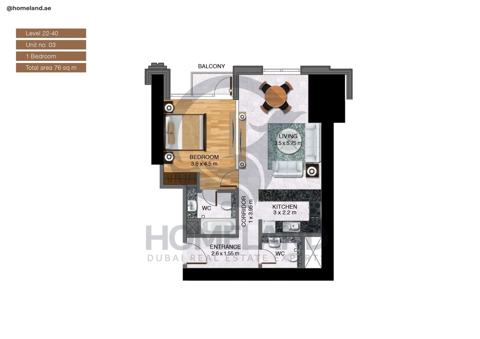 Noora Tower, 1BR, Unit 03, Level 22 to 40, 818 SQFT