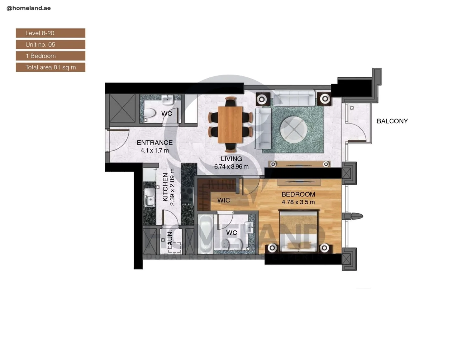 Noora Tower, 1BR, Unit 05, Level 8 to 20, 871 SQFT