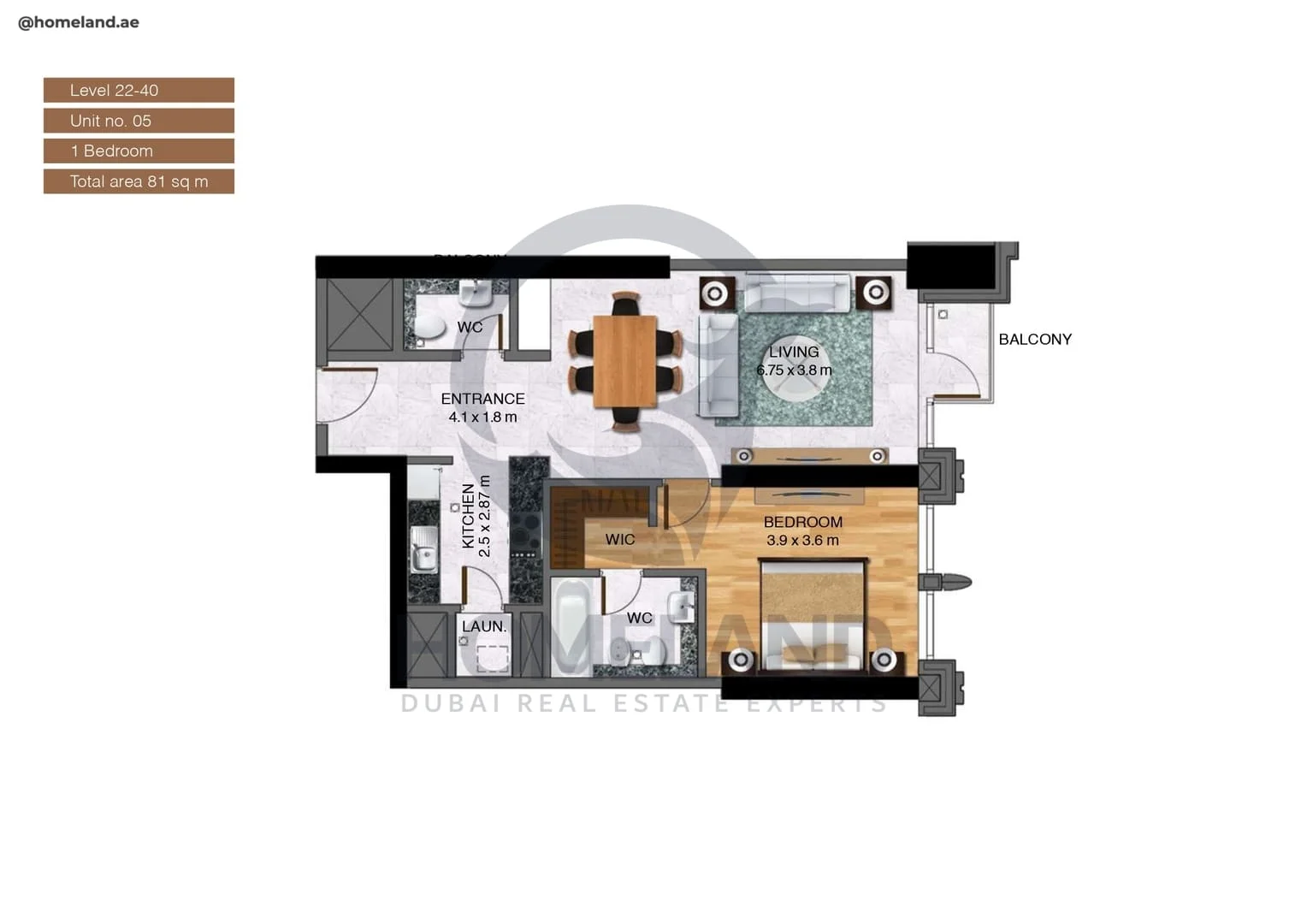 Noora Tower, 1BR, Unit 05, Level 22 to 40, 871 SQFT