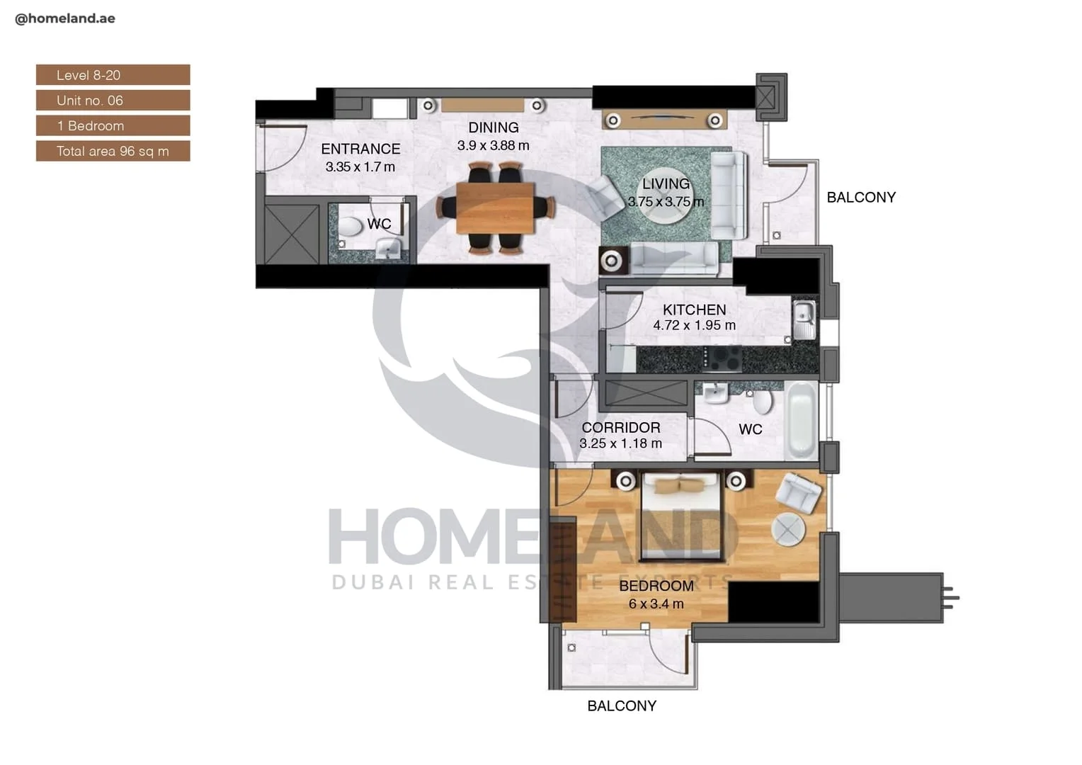 Noora Tower, 1BR, Unit 06, Level 8 to 20, 1033 SQFT