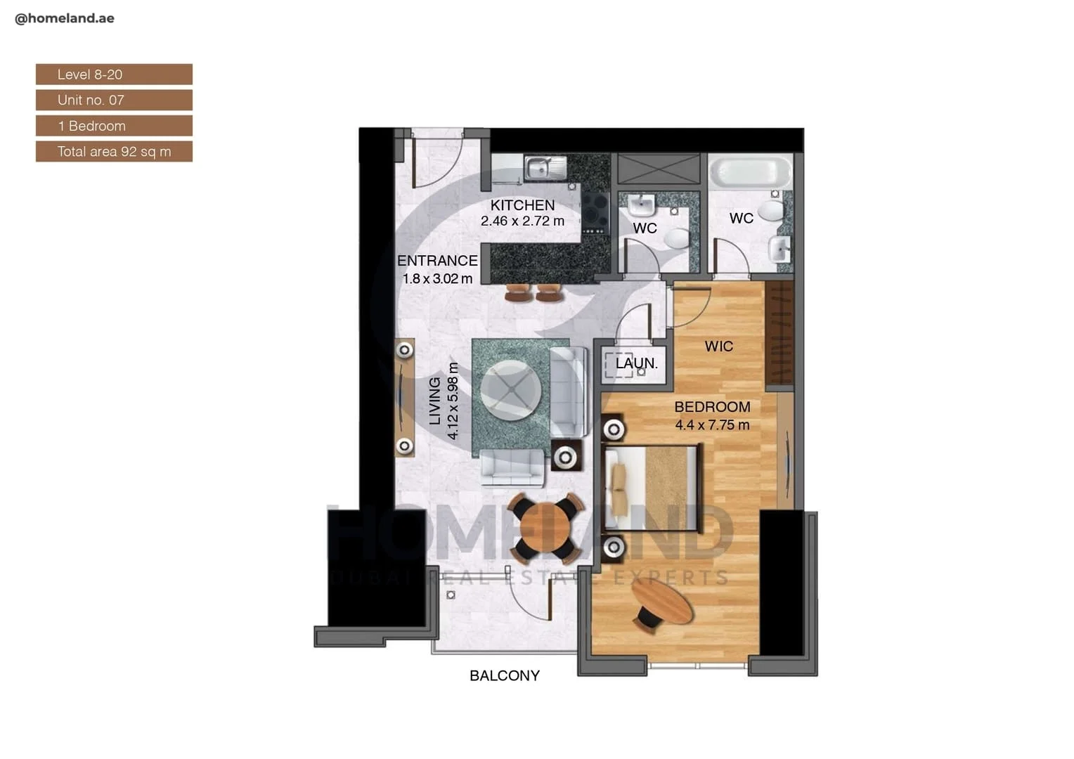 Noora Tower, 1BR, Unit 07, Level 8 to 20, 990 SQFT
