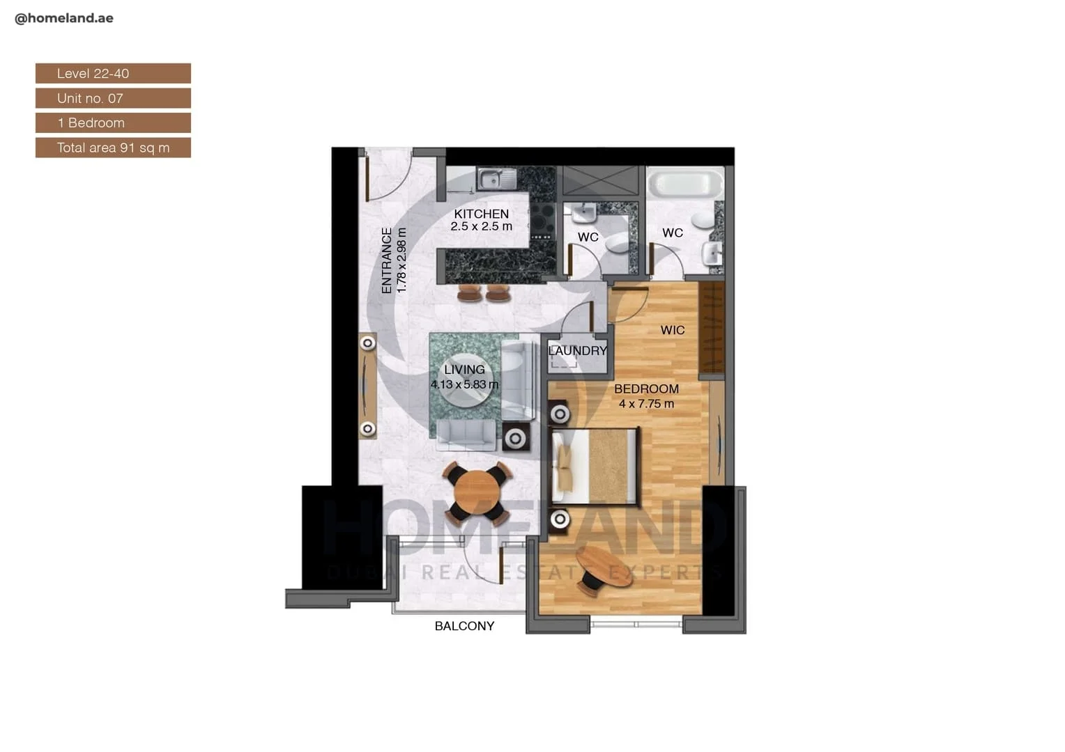 Noora Tower, 1BR, Unit 07, Level 22 to 40, 979 SQFT
