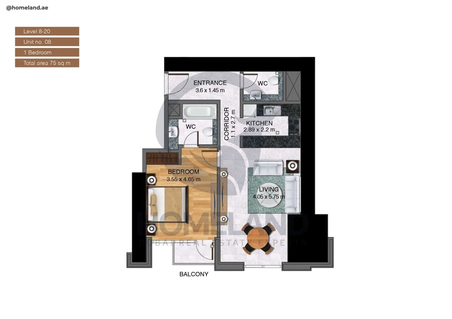 Noora Tower, 1BR, Unit 08, Level 8 to 20, 807 SQFT