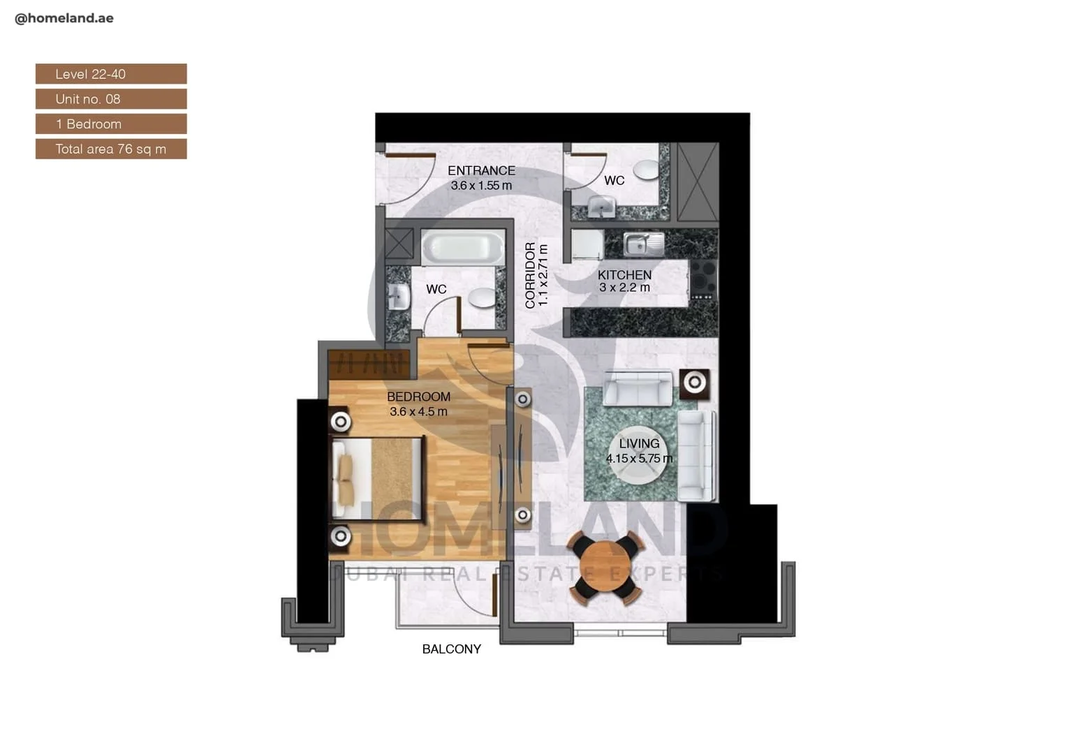Noora Tower, 1BR, Unit 08, Level 22 to 40, 818 SQFT