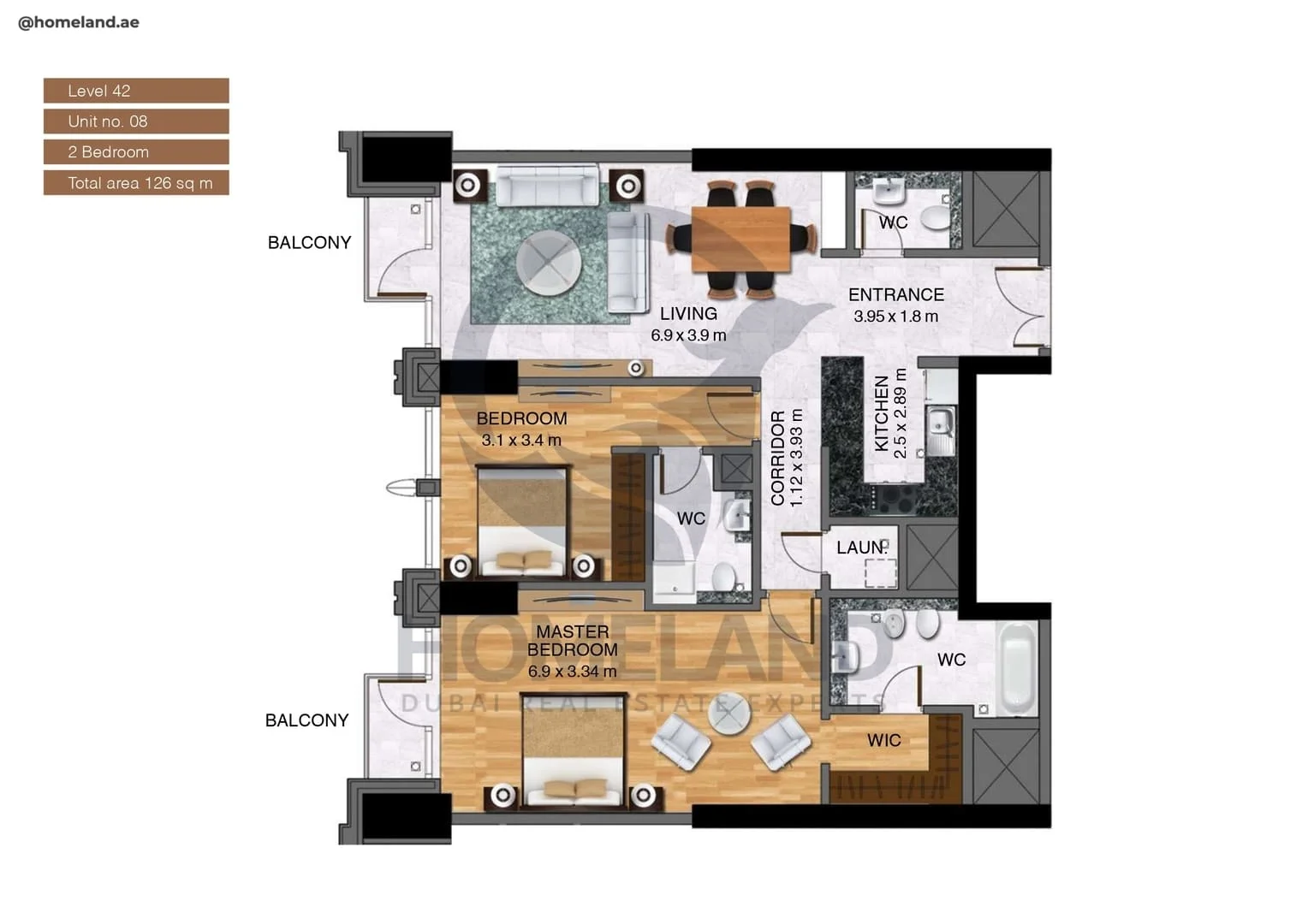 Noora Tower, 2BR, Unit 08, Level 42, 1356 SQFT