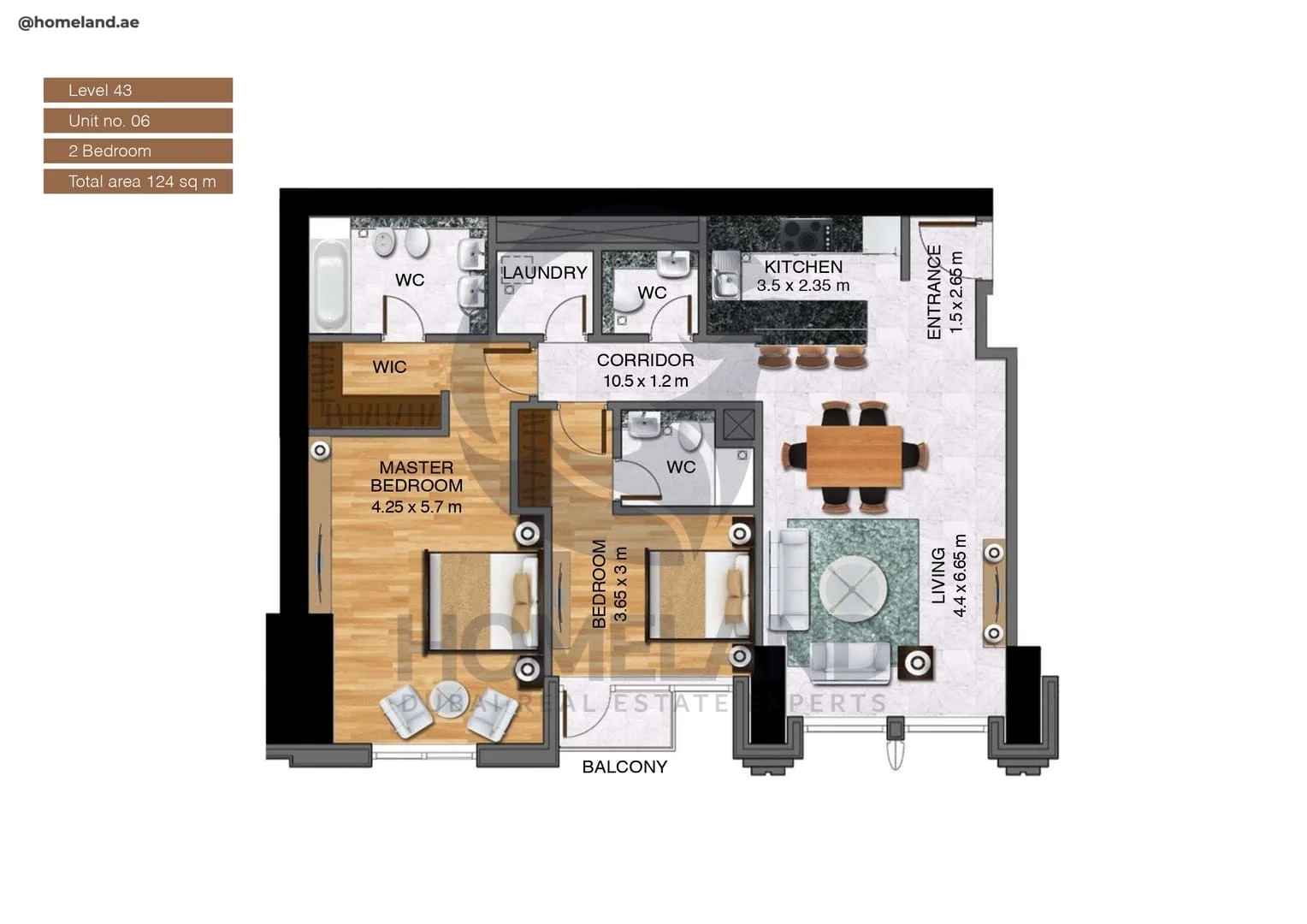 Noora Tower, 2BR, Unit 06, Level 43, 1334 SQFT