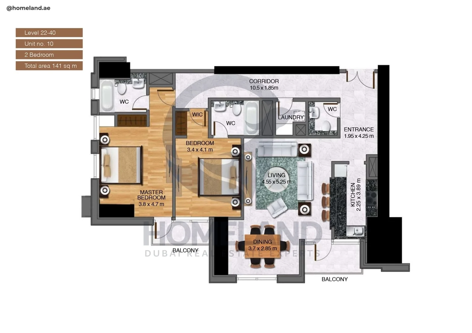 Noora Tower, 2BR, Unit 10, Level 22 to 40, 1517 SQFT