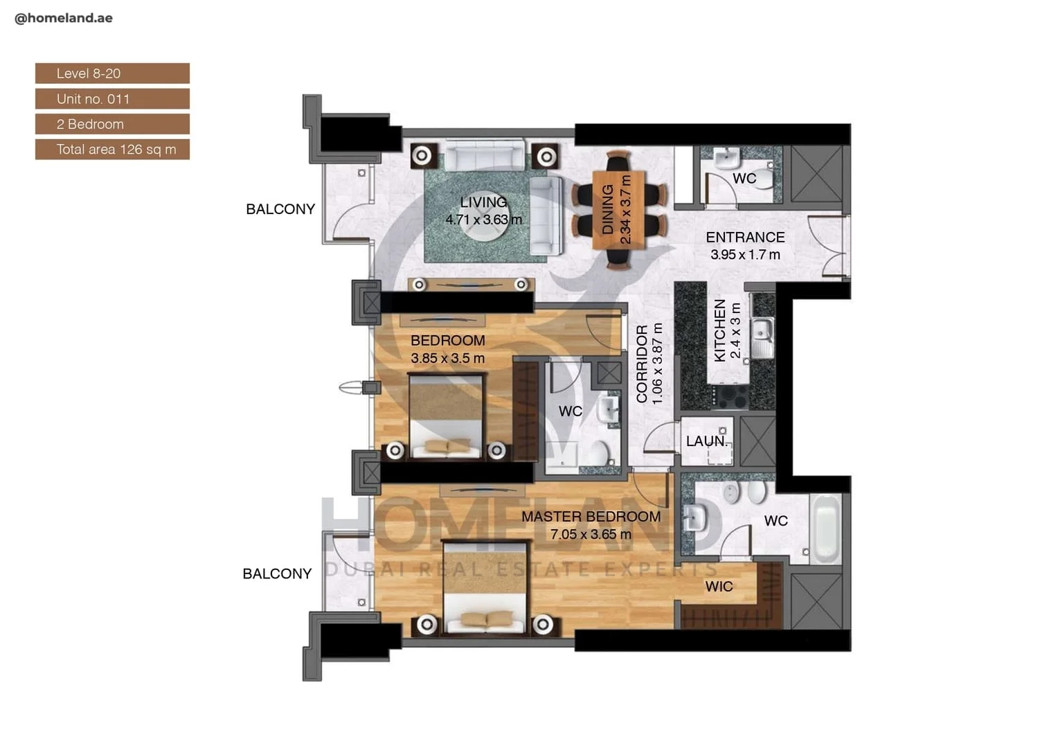 Noora Tower, 2BR, Unit 011, Level 8 to 20, 1356 SQFT
