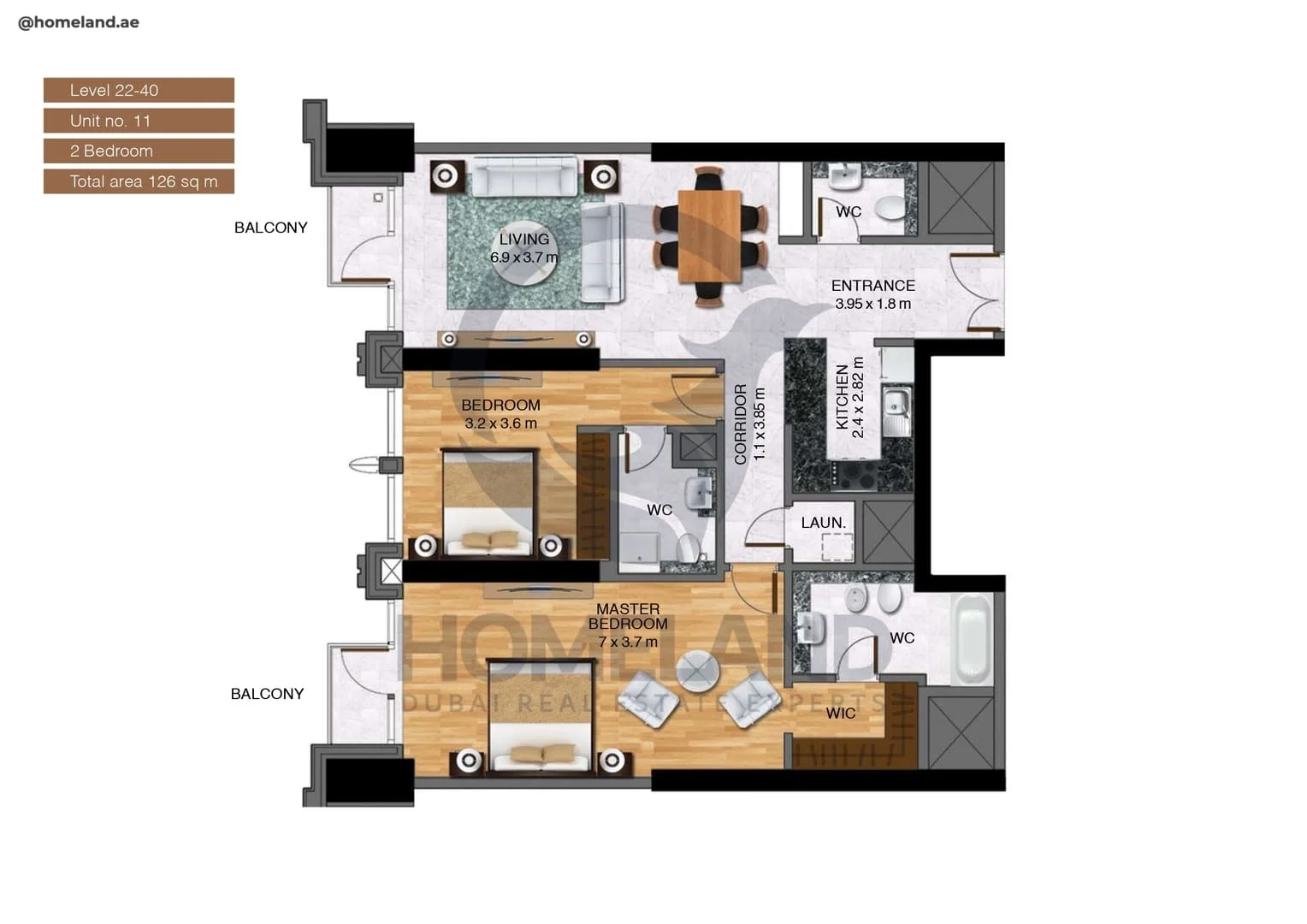 Noora Tower, 2BR, Unit 11, Level 22 to 40, 1356 SQFT