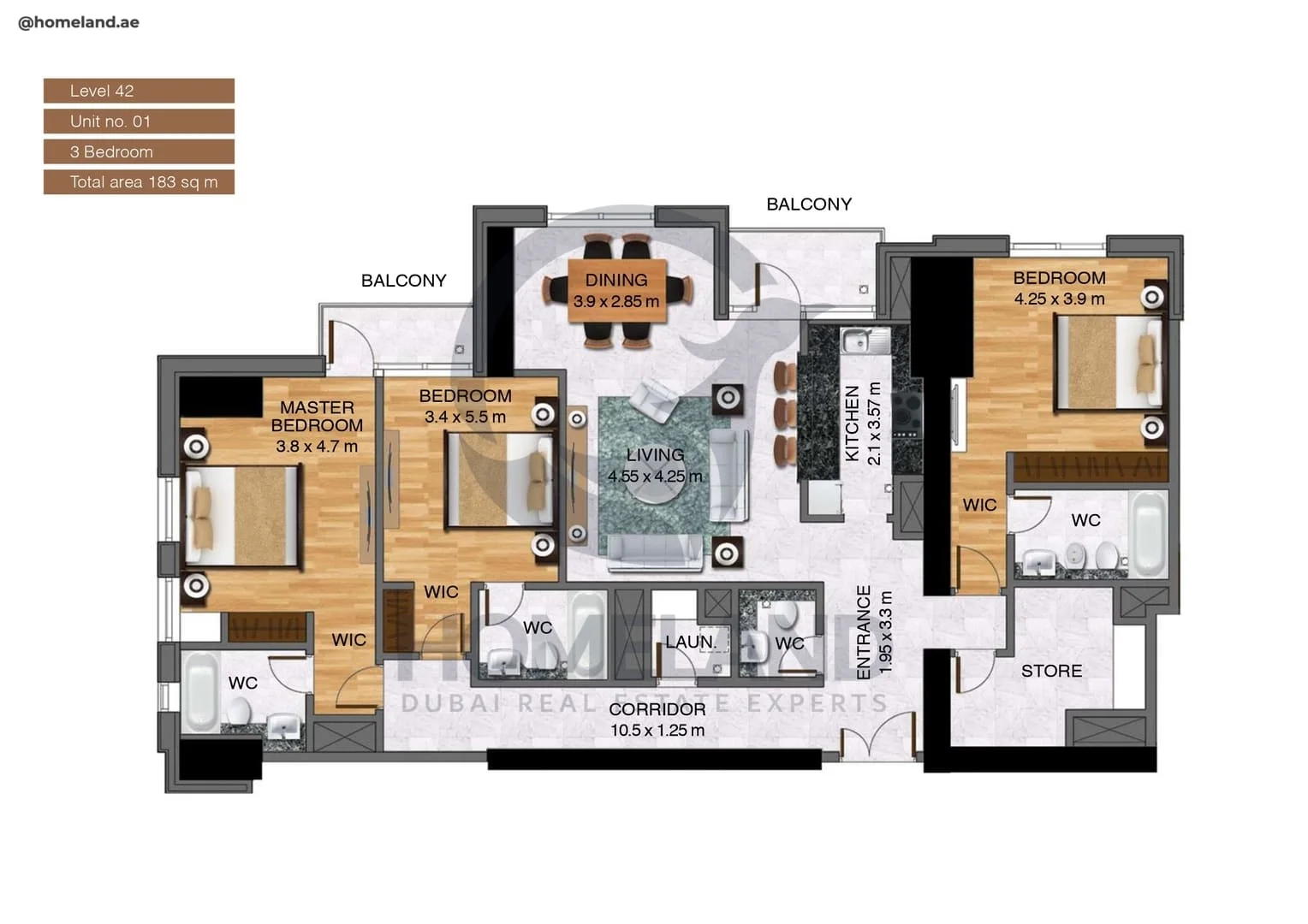 Noora Tower, 3BR, Unit 01, Level 42, 1969 SQFT