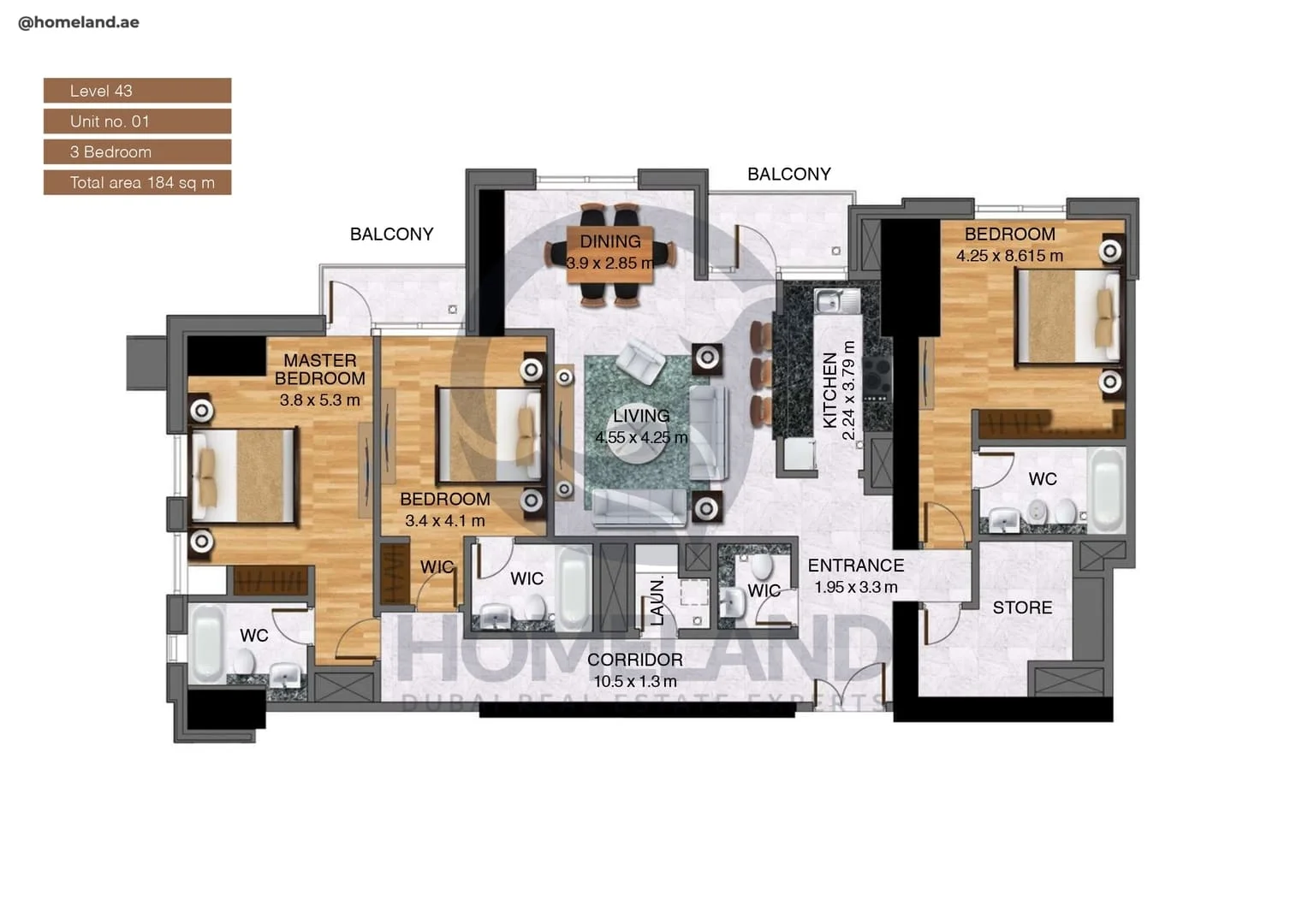 Noora Tower, 3BR, Unit 01, Level 43, 1980 SQFT