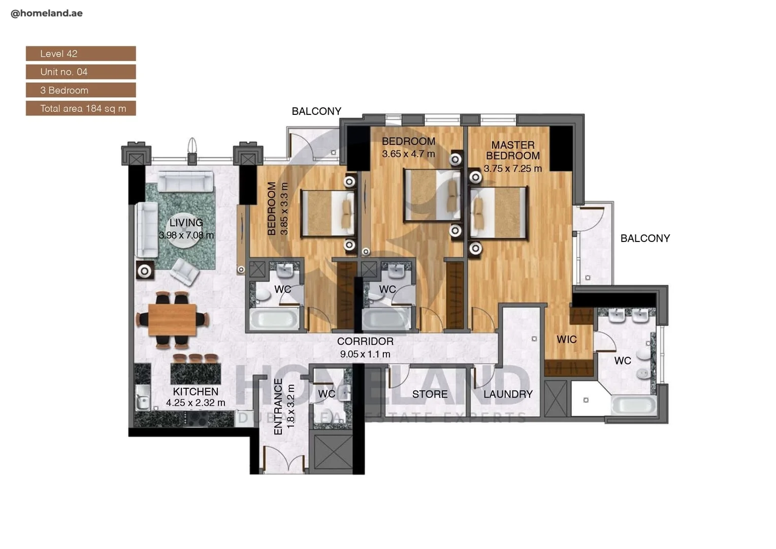 Noora Tower, 3BR, Unit 04, Level 42, 1980 SQFT