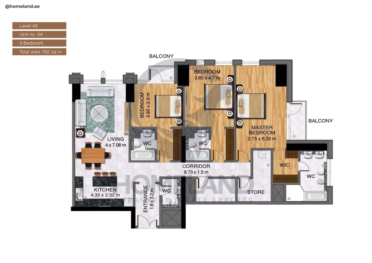 Noora Tower, 3BR, Unit 04, Level 43, 1959 SQFT