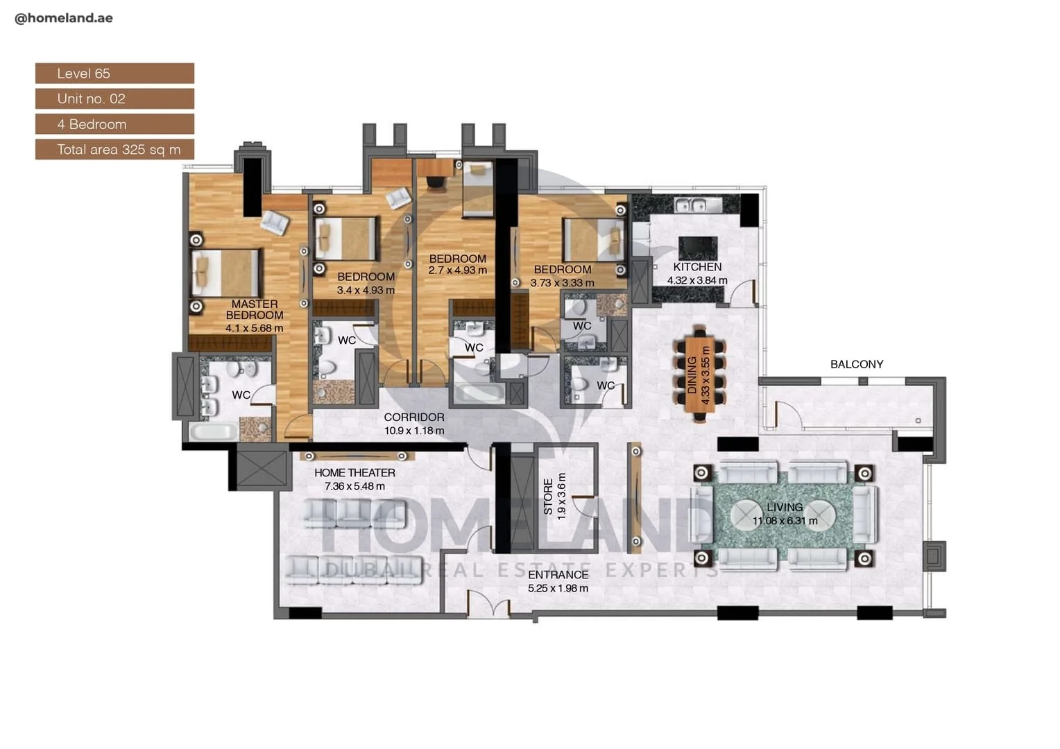 Noora Tower, 4BR, Unit 02, Level 65, 3498 SQFT