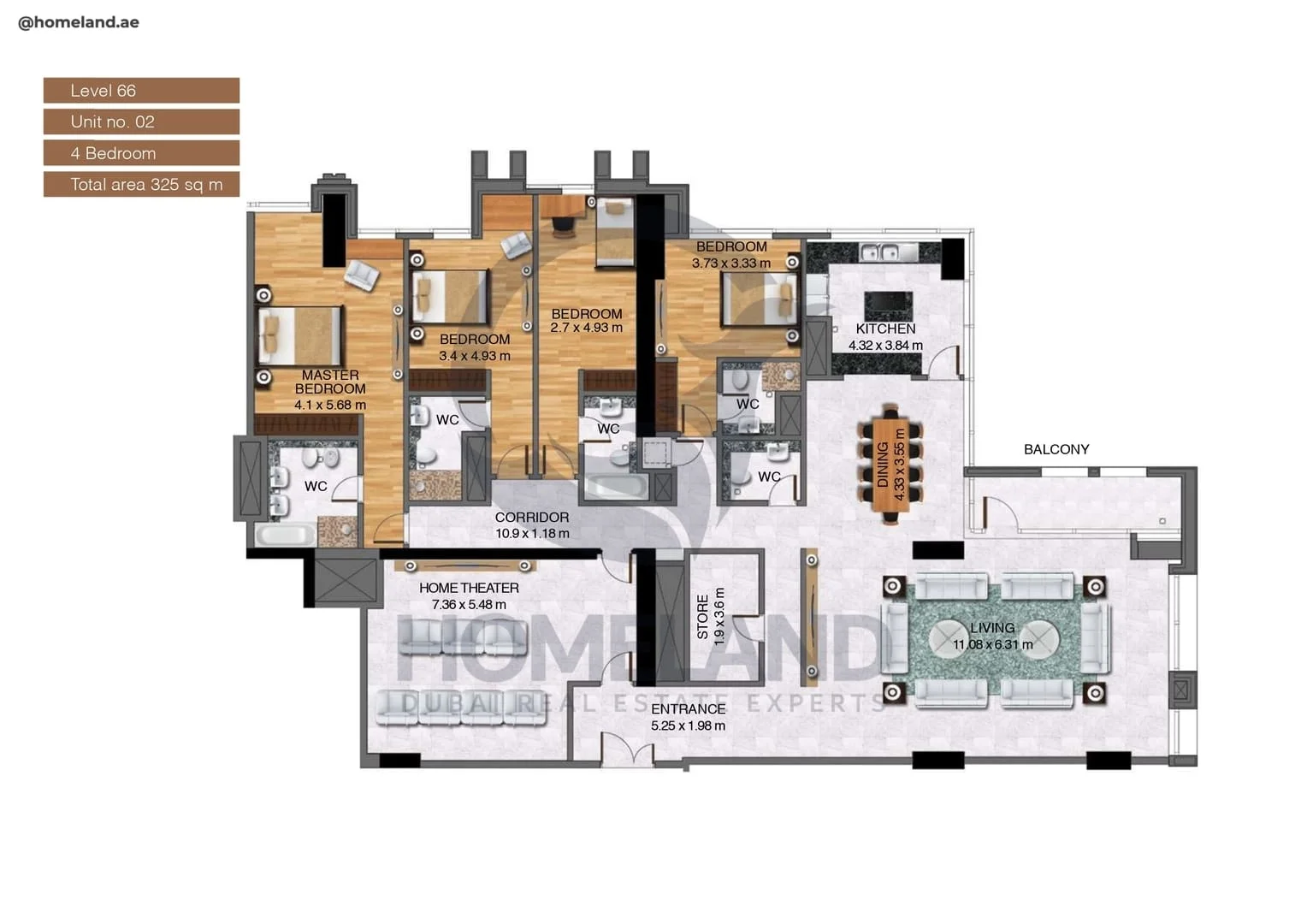 Noora Tower, 4BR, Unit 02, Level 66, 3498 SQFT