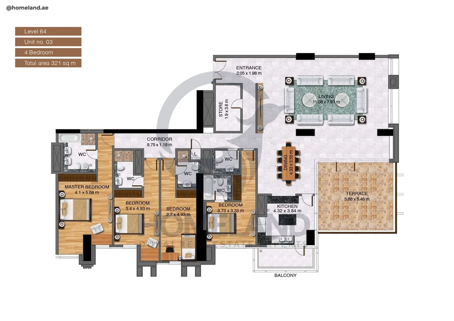 Noora Tower, 4BR, Unit 03, Level 64, 3455 SQFT