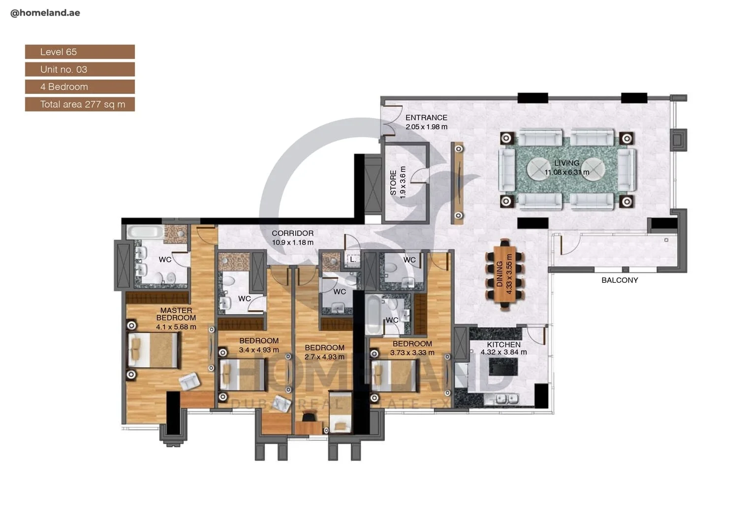 Noora Tower, 4BR, Unit 03, Level 65, 2981 SQFT