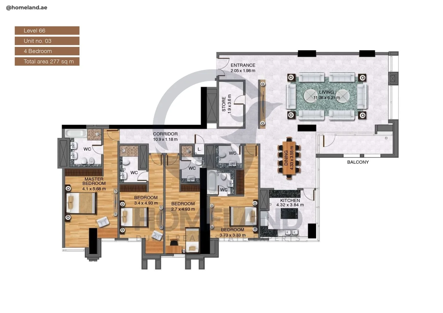 Noora Tower, 4BR, Unit 03, Level 66, 2981 SQFT