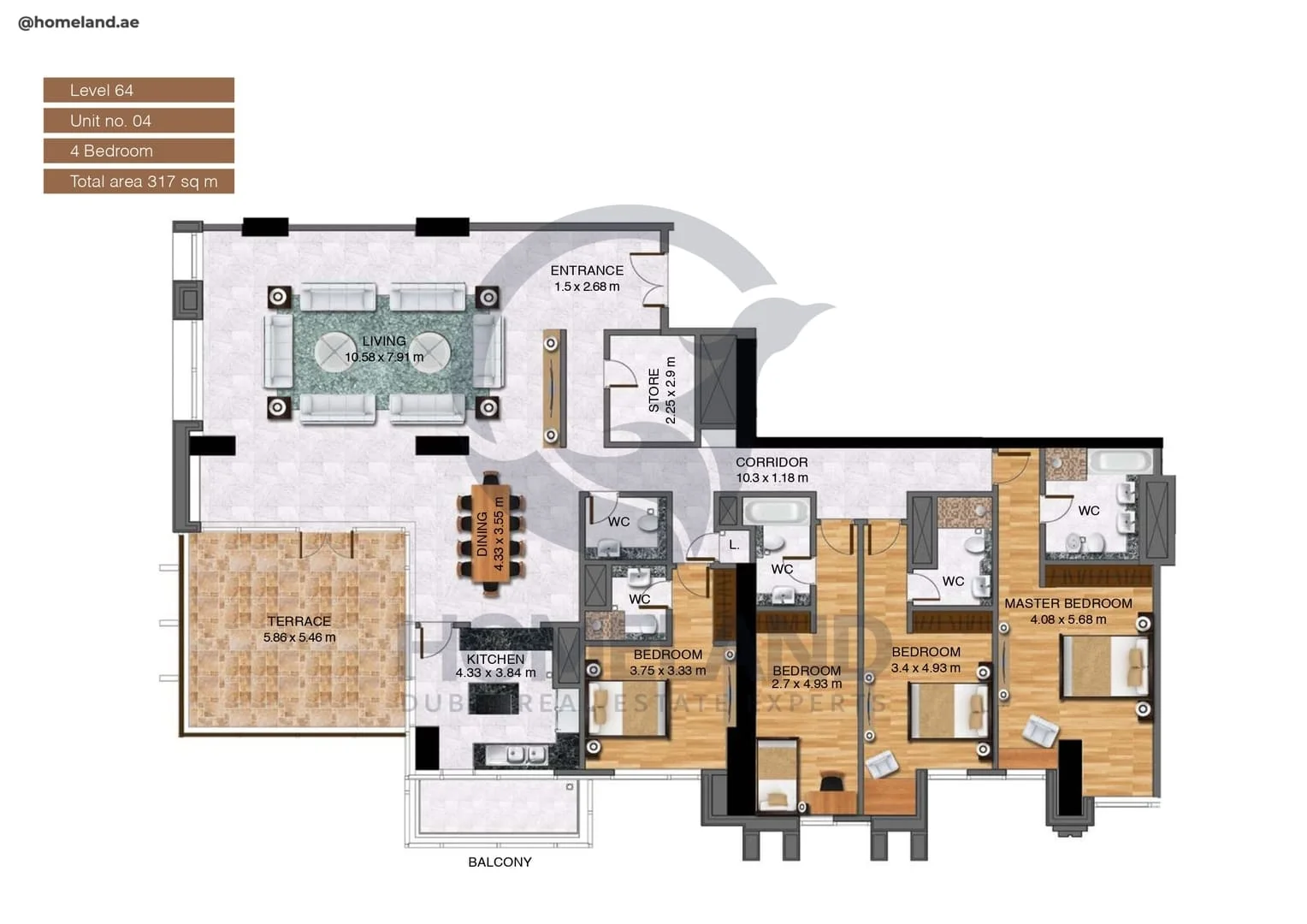 Noora Tower, 4BR, Unit 04, Level 64, 3412 SQFT