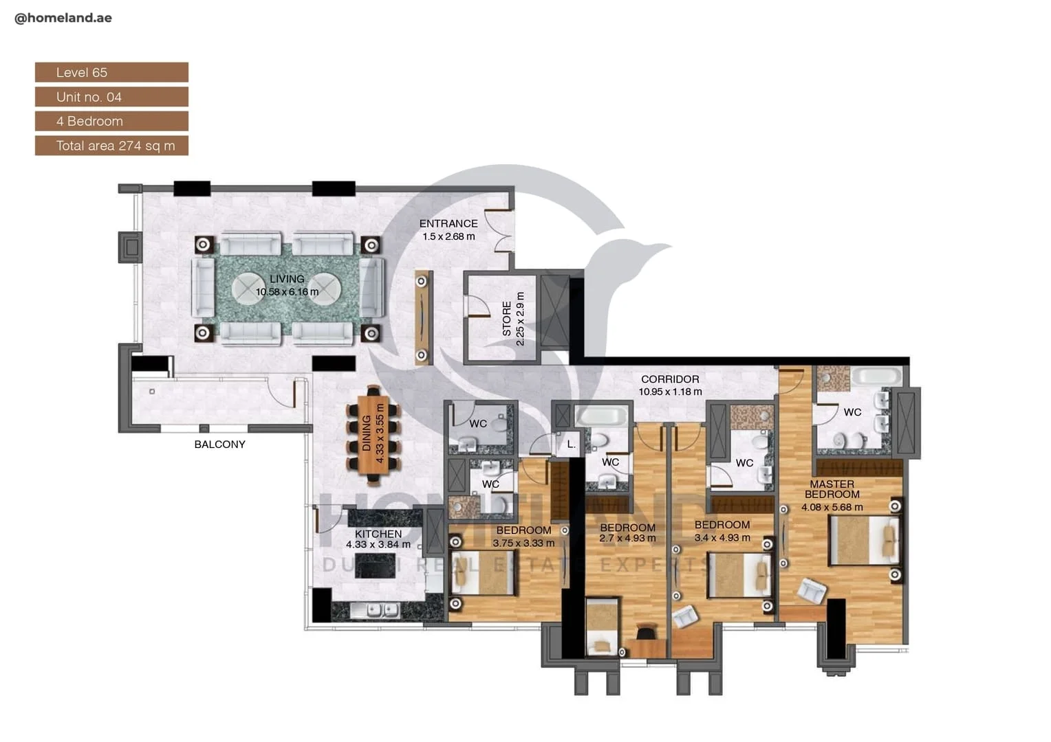 Noora Tower, 4BR, Unit 04, Level 65, 2949 SQFT