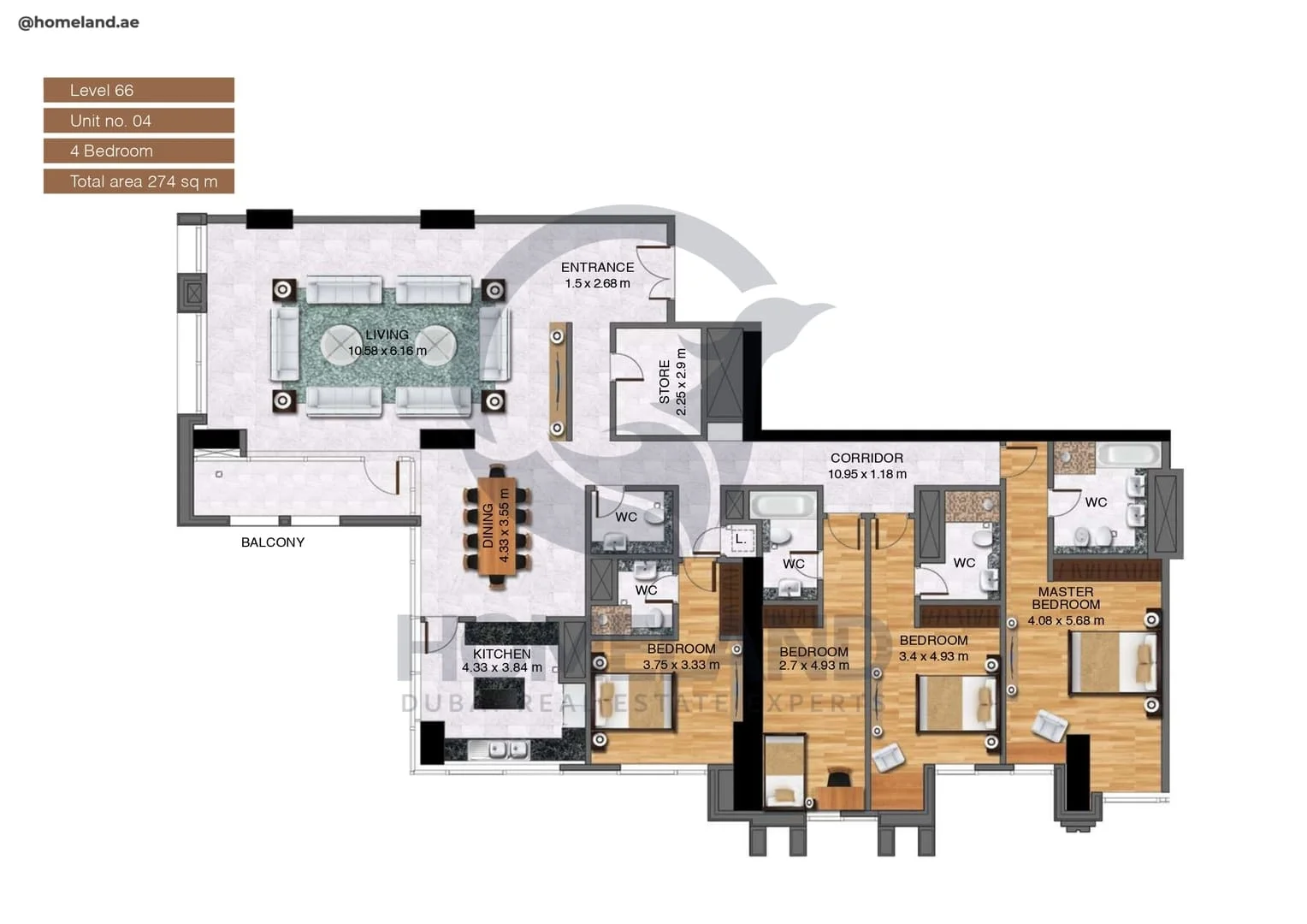 Noora Tower, 4BR, Unit 04, Level 66, 2949 SQFT