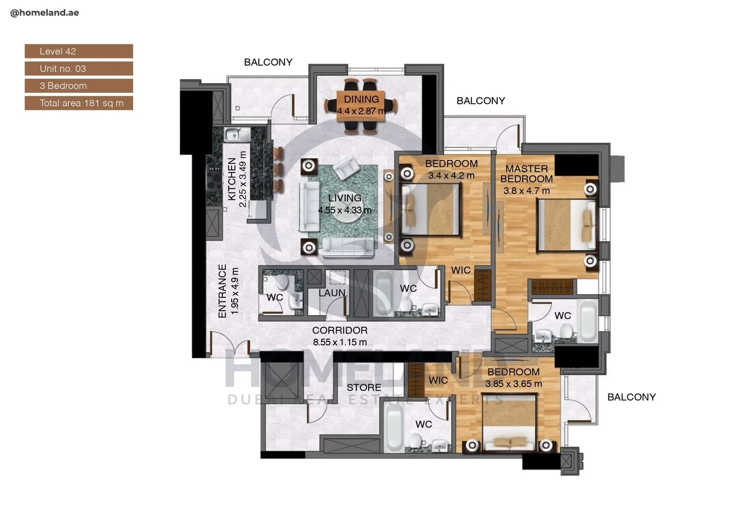Noora Tower, 3BR, Unit 03, Level 42, 1948 SQFT