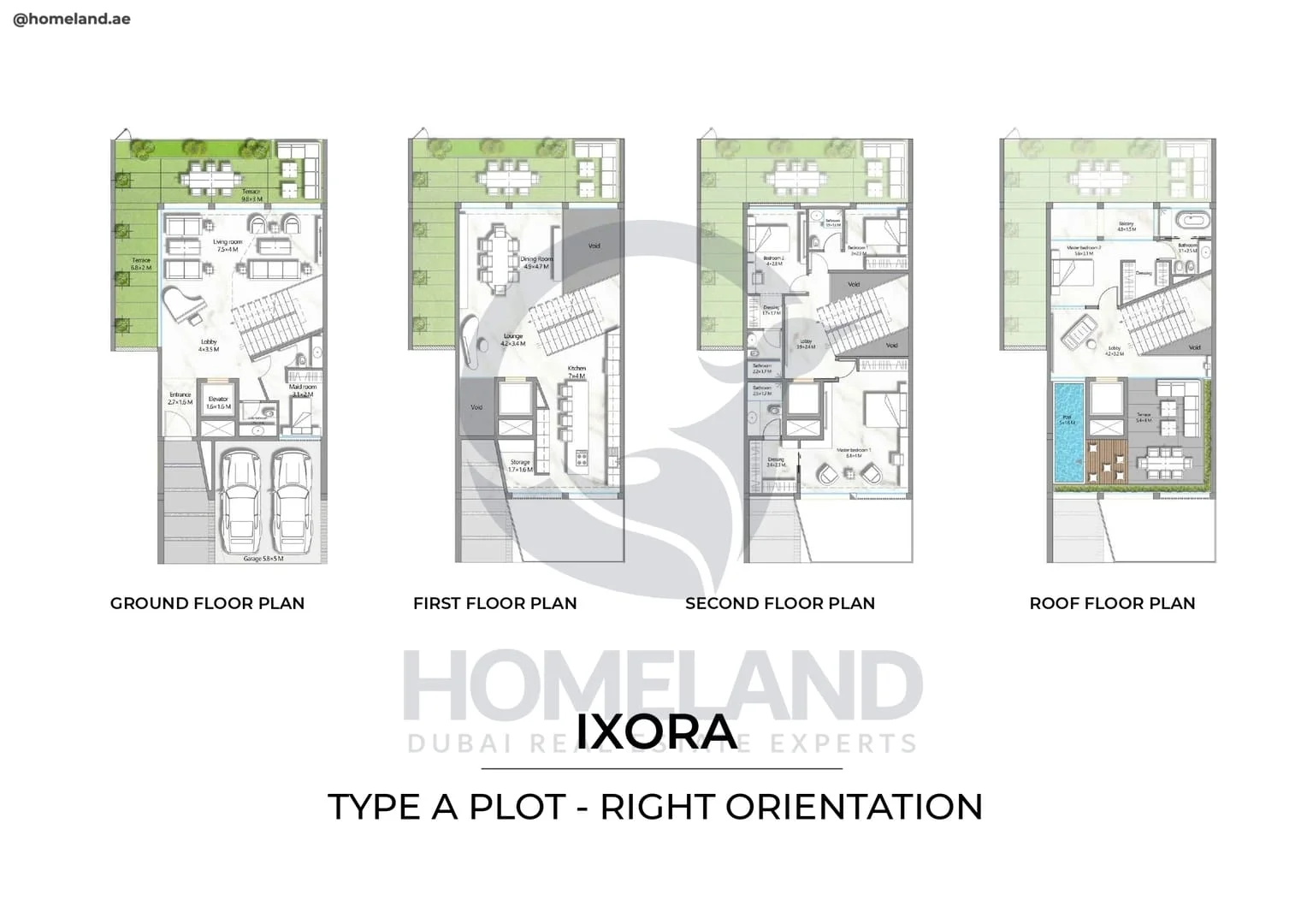Ixora, Type A Plot, Right Orientation, 4BR, Ground-1st-2nd-Roof Floor