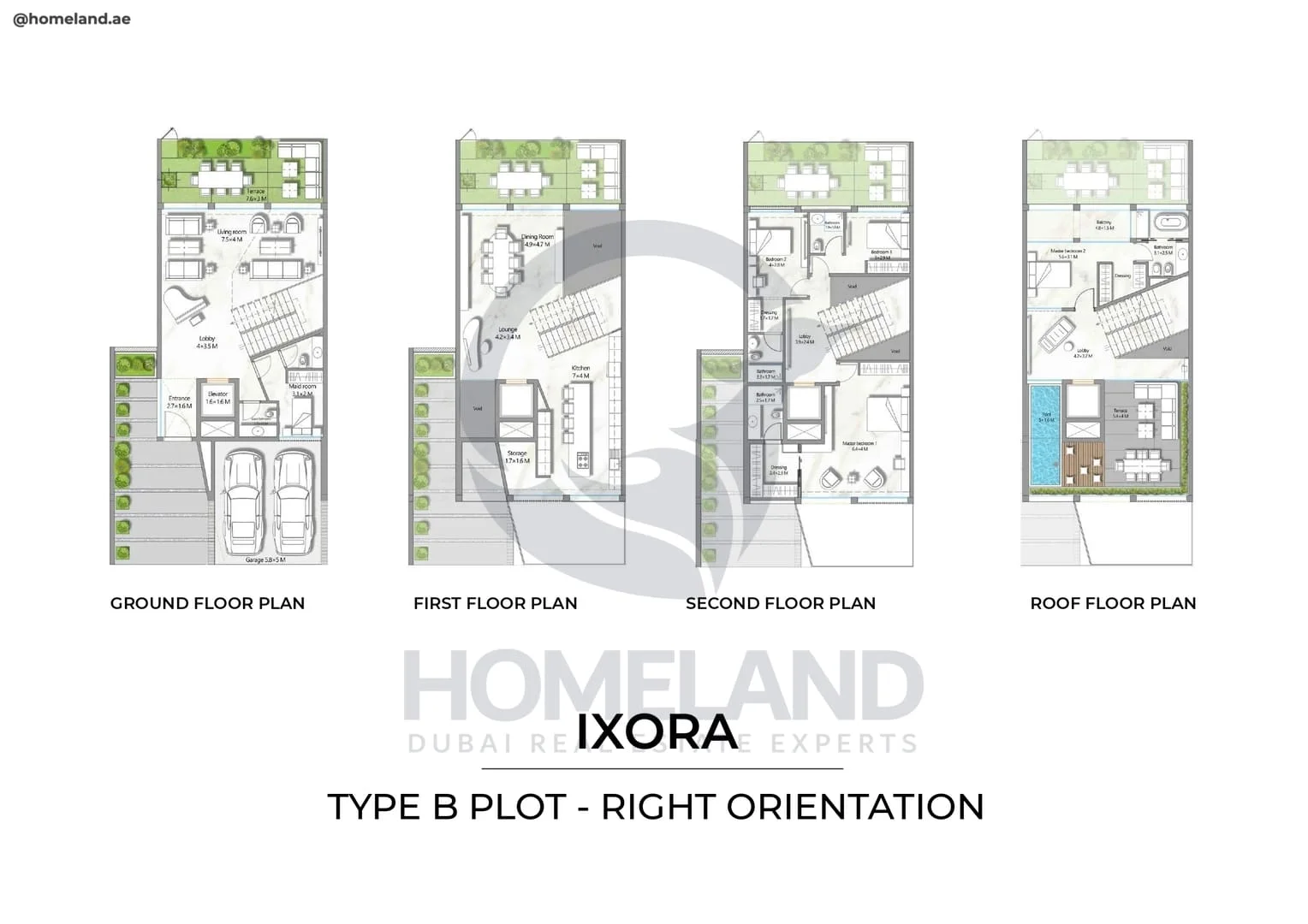Ixora, Type B Plot, Right Orientation, 4BR, Ground-1st-2nd-Roof Floor
