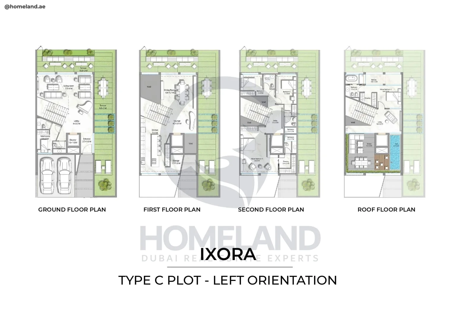 Ixora, Type C Plot, Left Orientation, 4BR, Ground-1st-2nd-Roof Floor