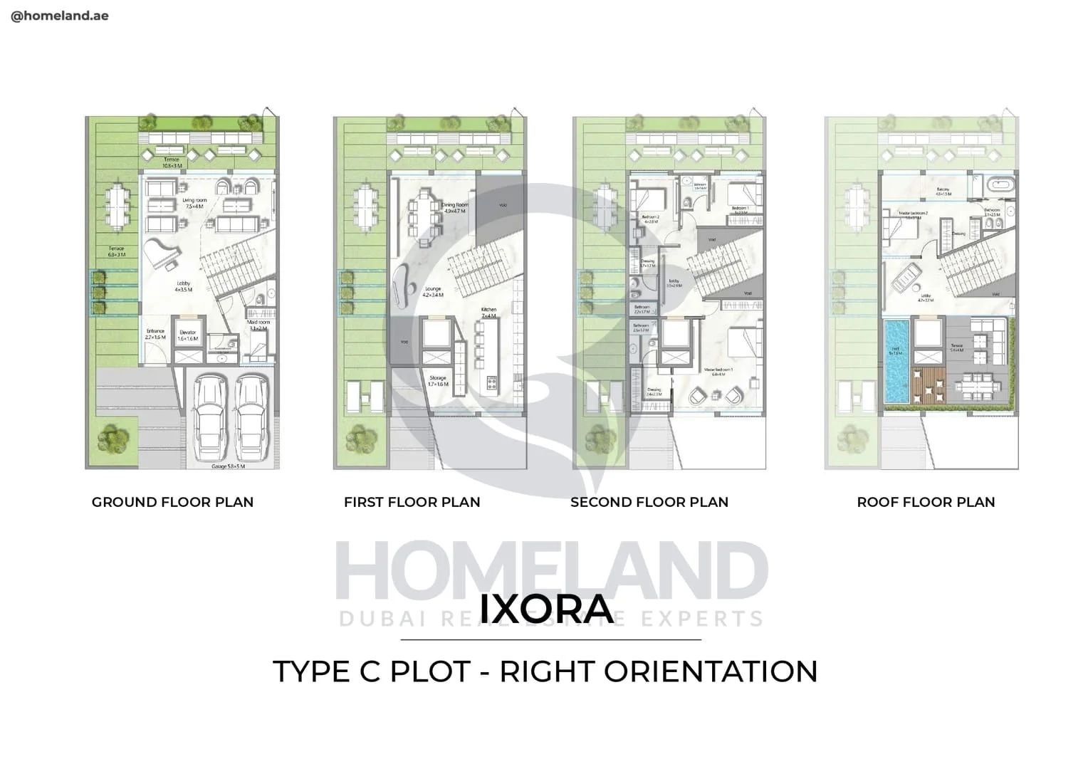 Ixora, Type C Plot, Right Orientation, 4BR, Ground-1st-2nd-Roof Floor