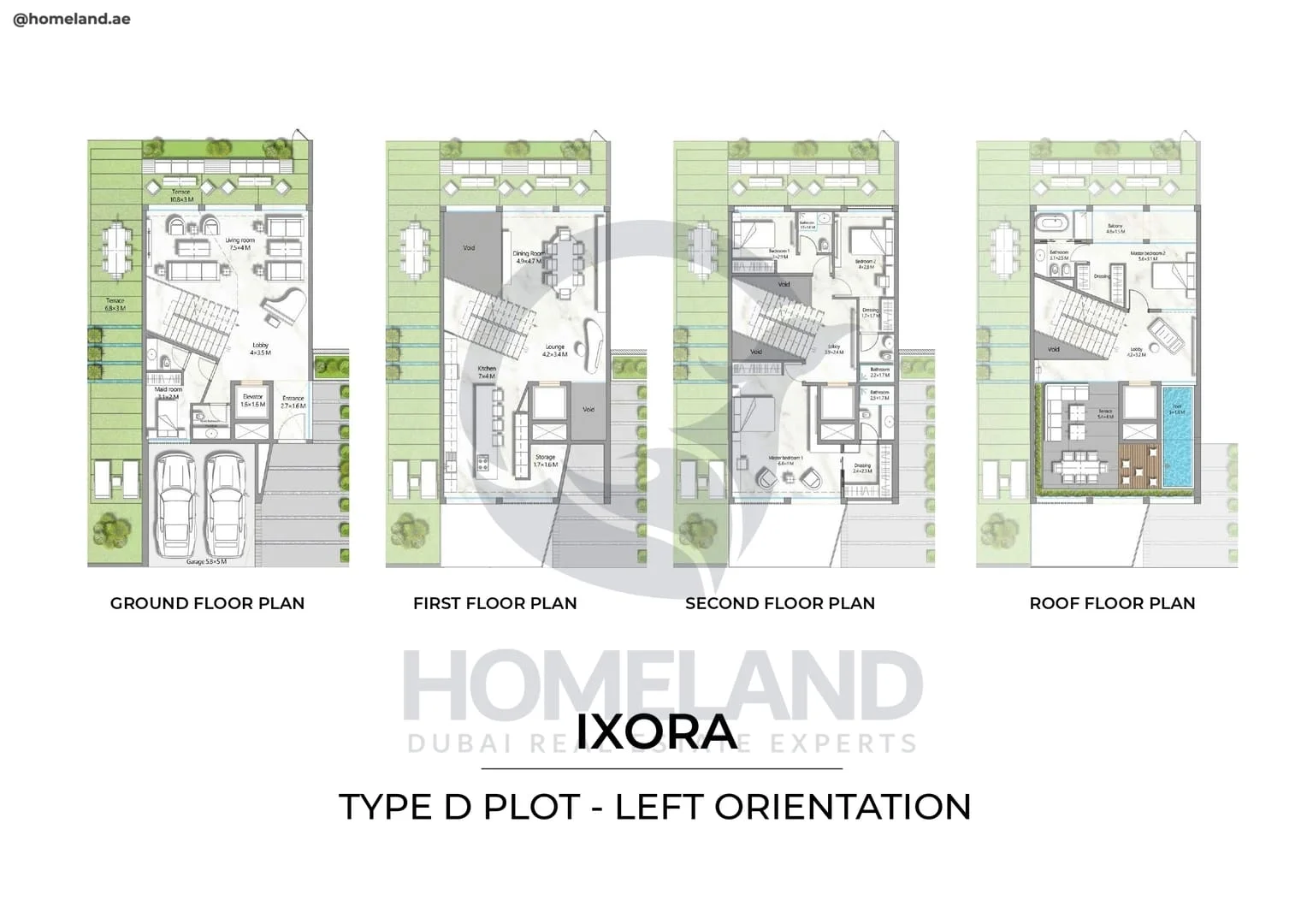 Ixora, Type D Plot, Left Orientation, 4BR, Ground-1st-2nd-Roof Floor