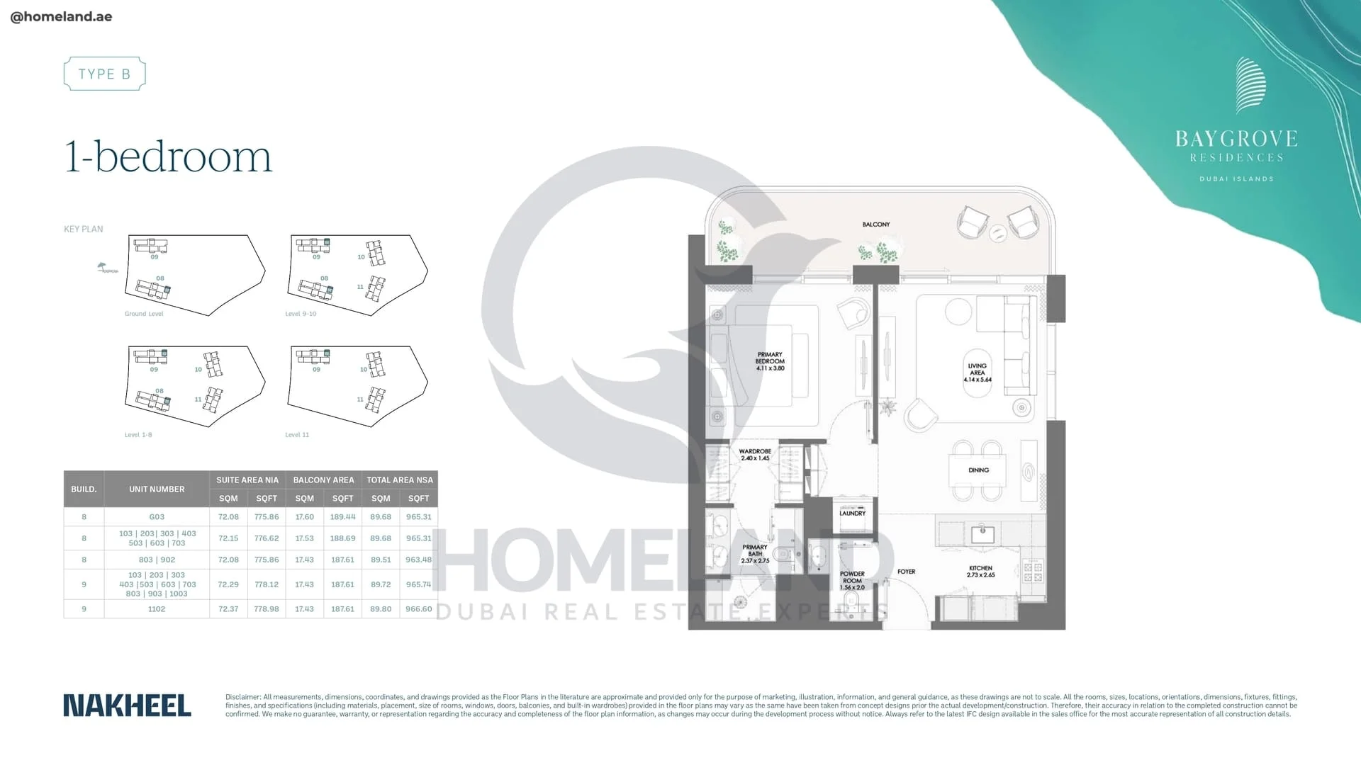 Bay Grove, Phase 2, Building 8-9, 1BR, Type B, Unit G03 to 1102, Level Ground-1 to 11, 966 SQFT