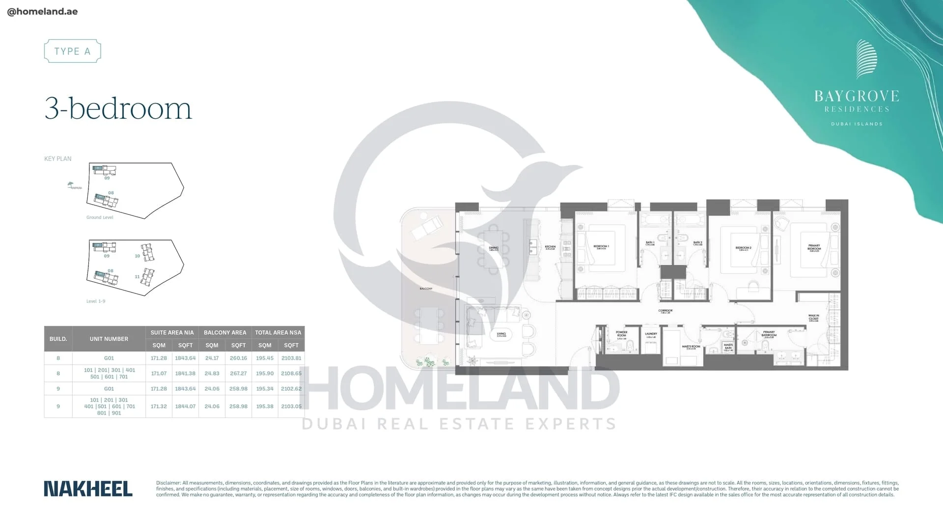 Bay Grove, Phase 2, Building 8-9, 3BR, Type A, Unit G01 to 901, Level Ground-1 to 9, 2103 SQFT